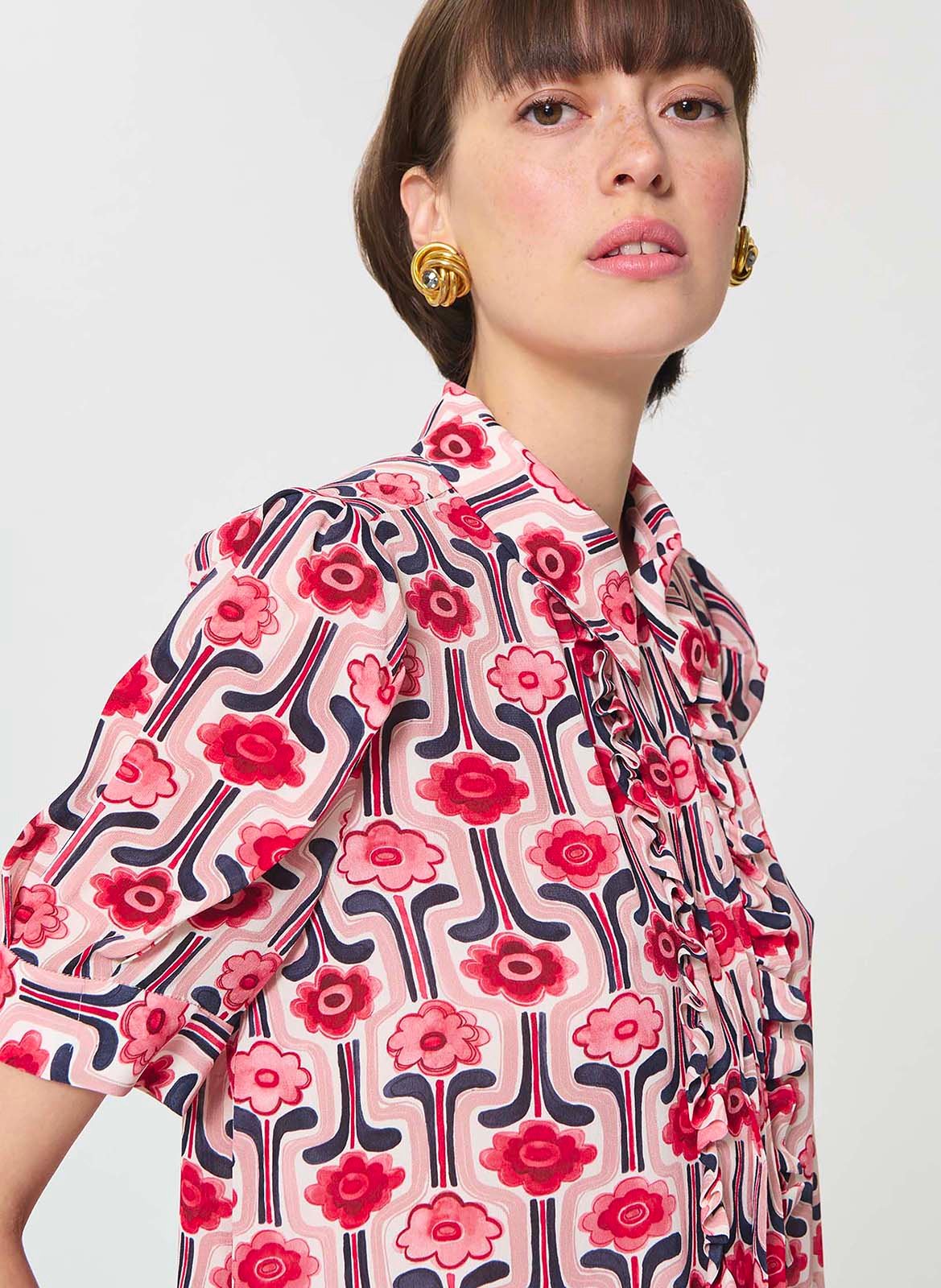 Top droit col classique imprimé TARA JARMON Rose