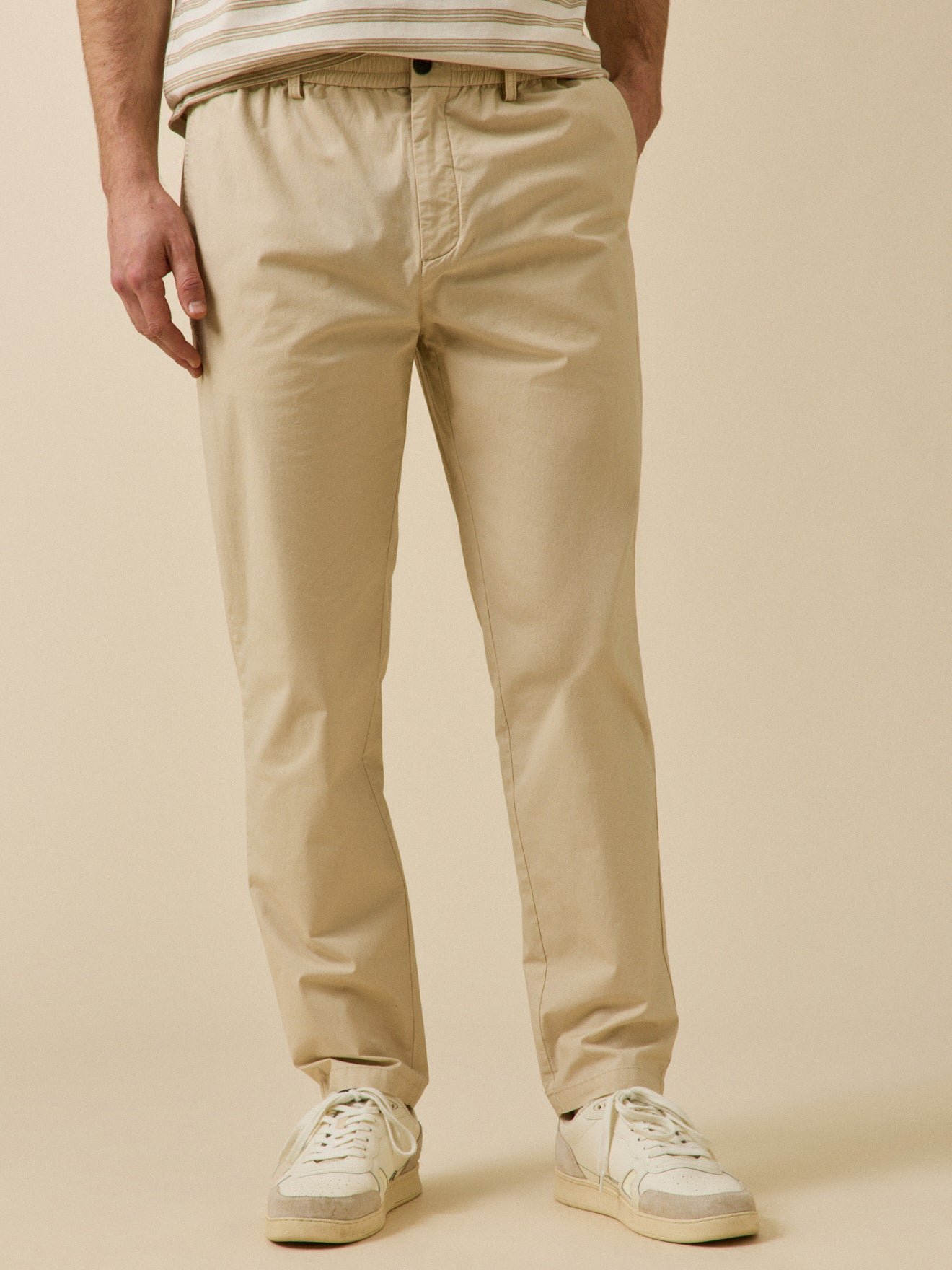 Elasticated waistband crisp poplin pants CYRILLUS Beige
