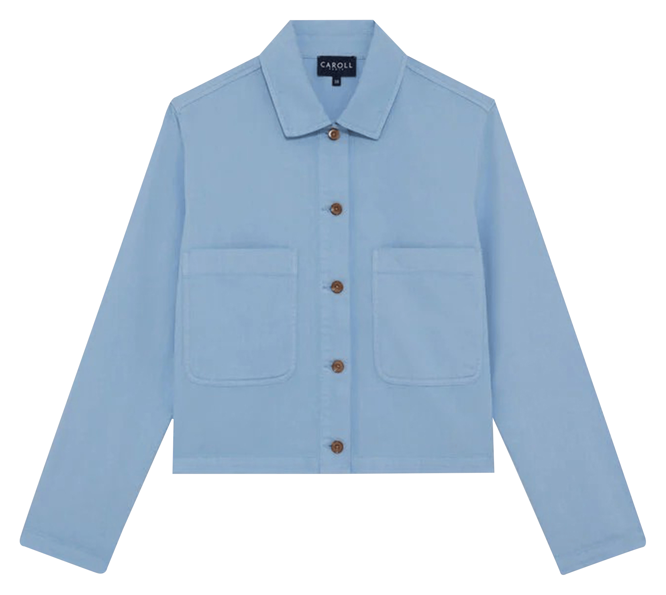 Blouson droit col classique en coton et lin mélangé CAROLL Bleu