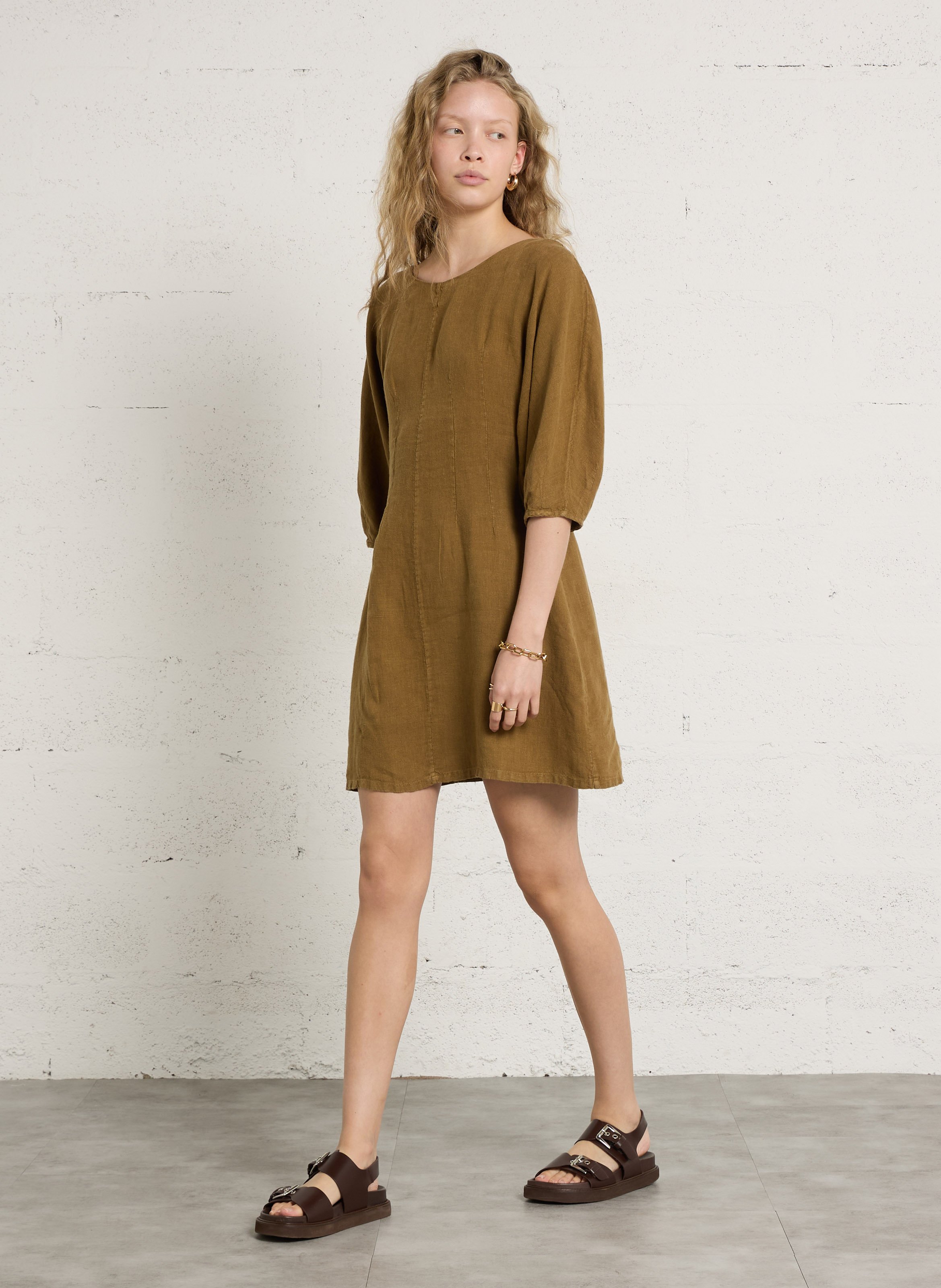 Korte jurk van katoen met ronde hals THE NEW SOCIETY Groen