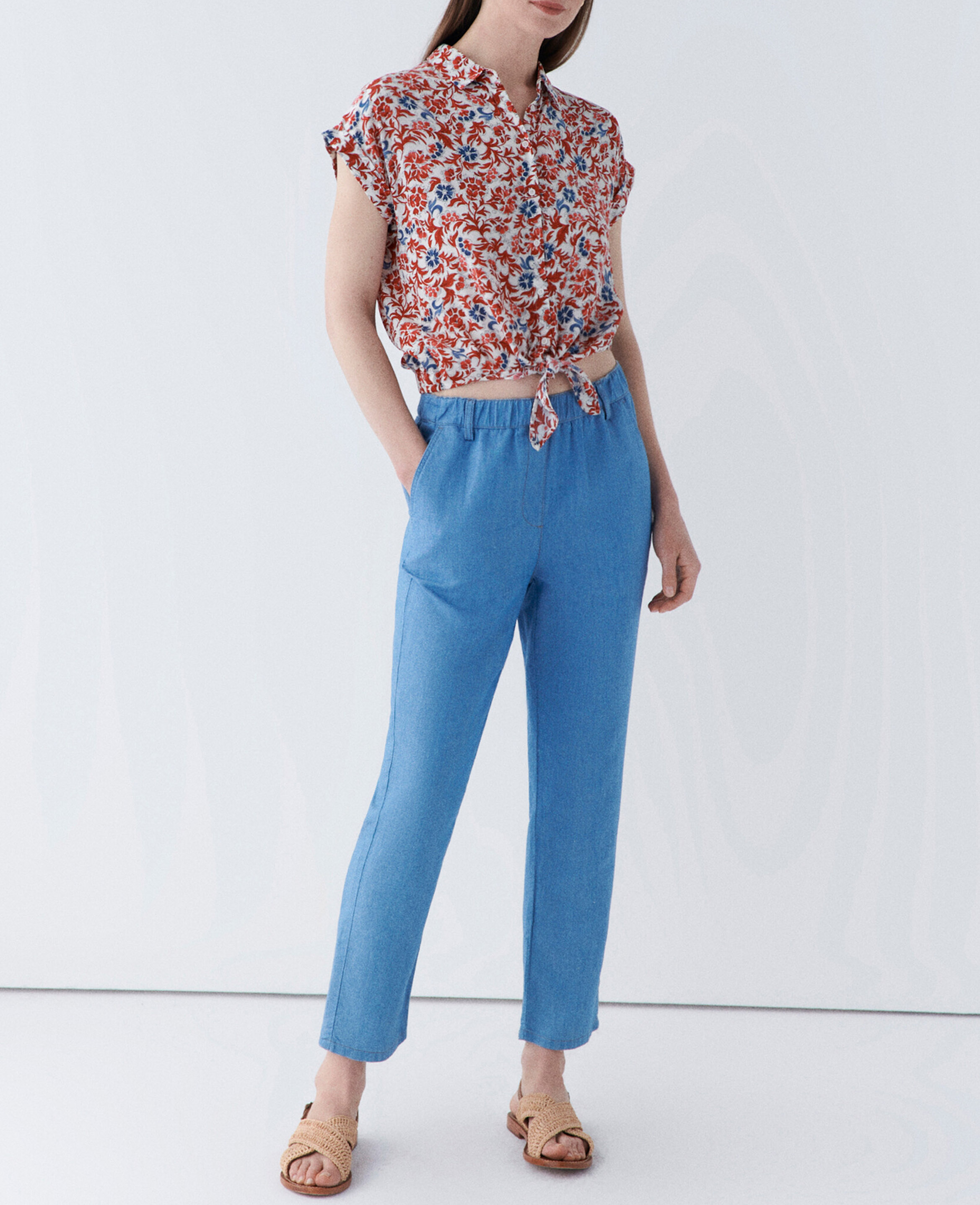Broek met wortelsnit 7/8 effen CAROLL Blauw