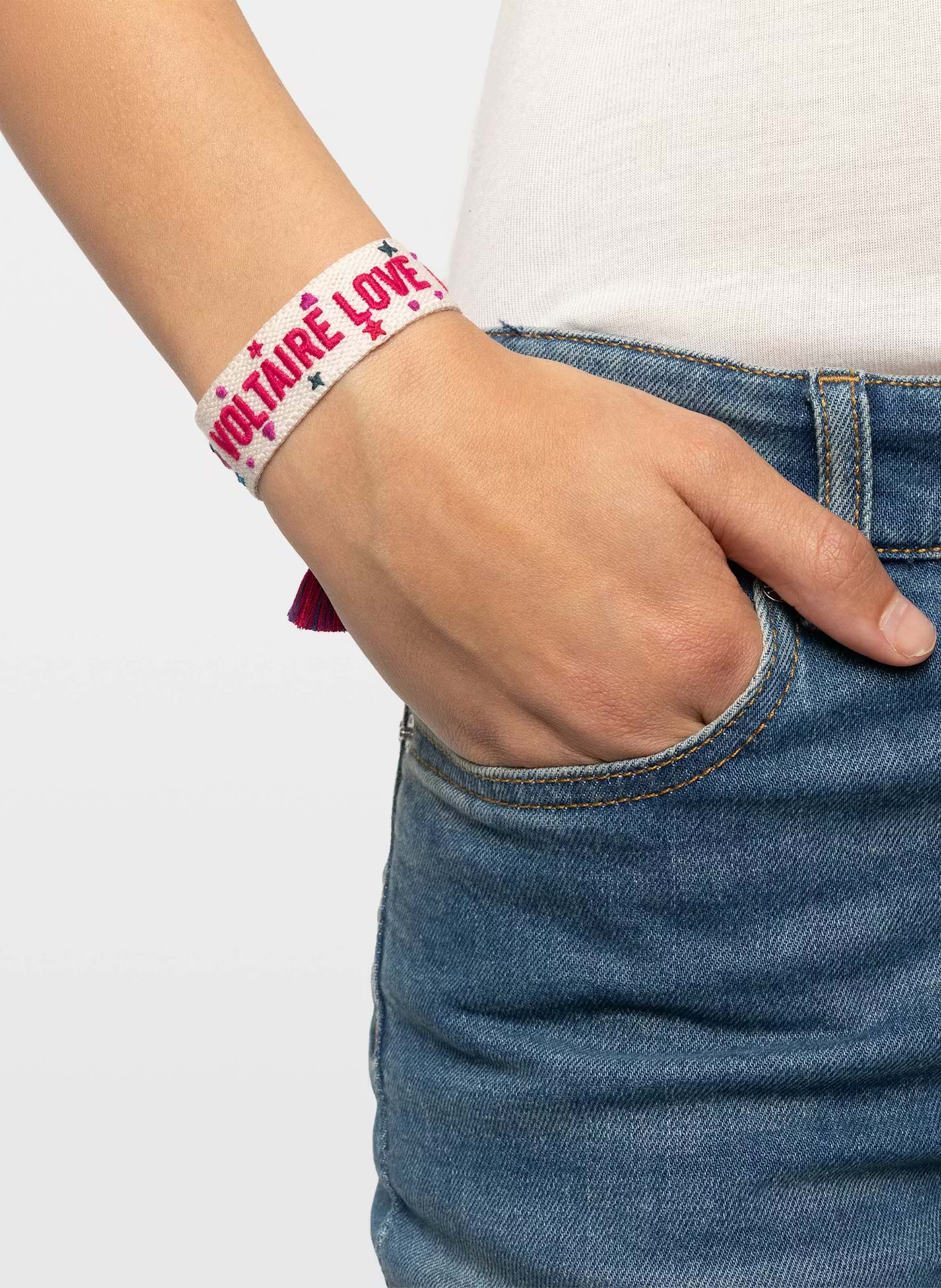 Bracelet brodé ajustable en coton ZADIG&VOLTAIRE Blanc