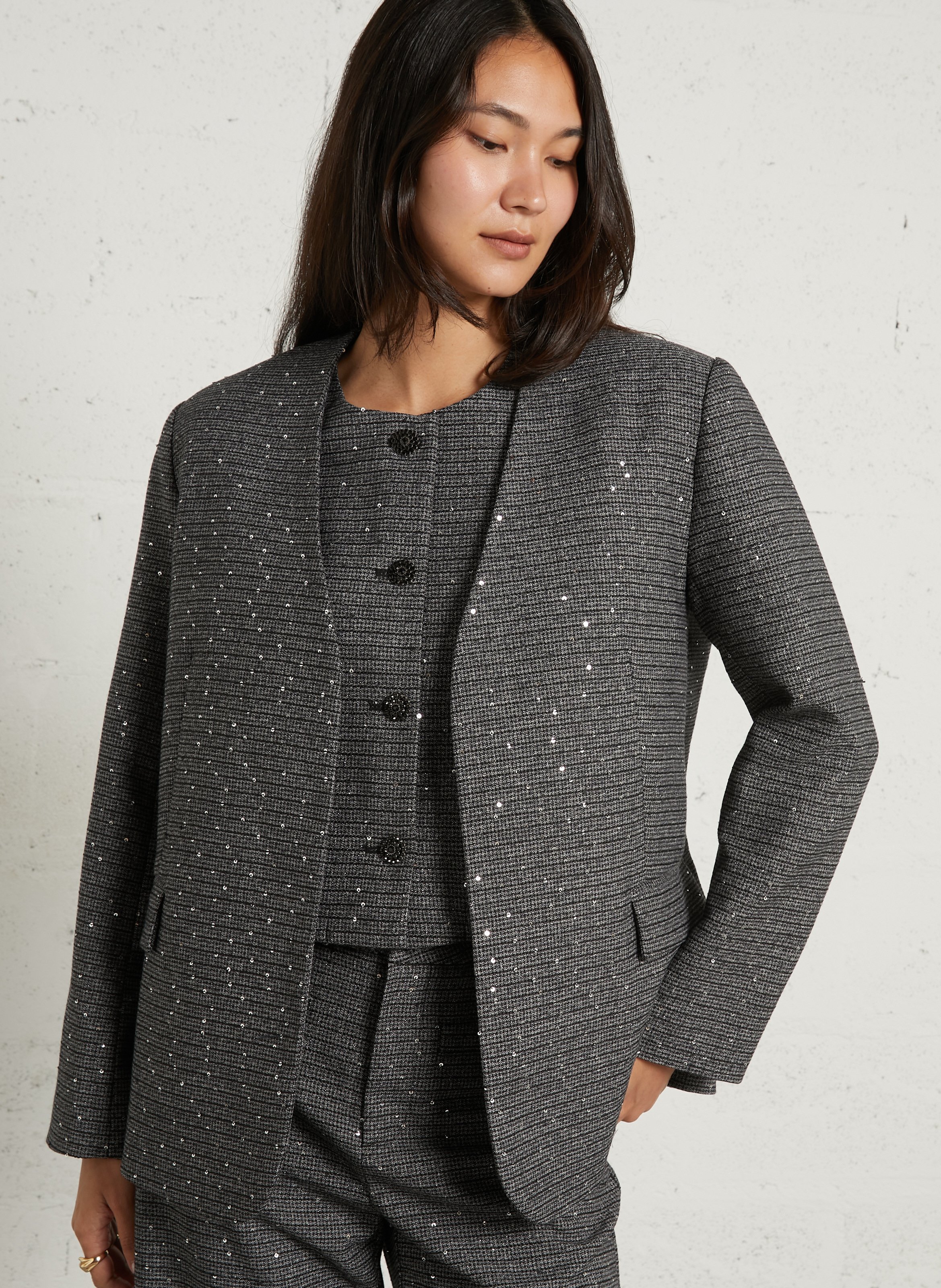 Straight jacket with jacquard sequins SUNCOO Blue