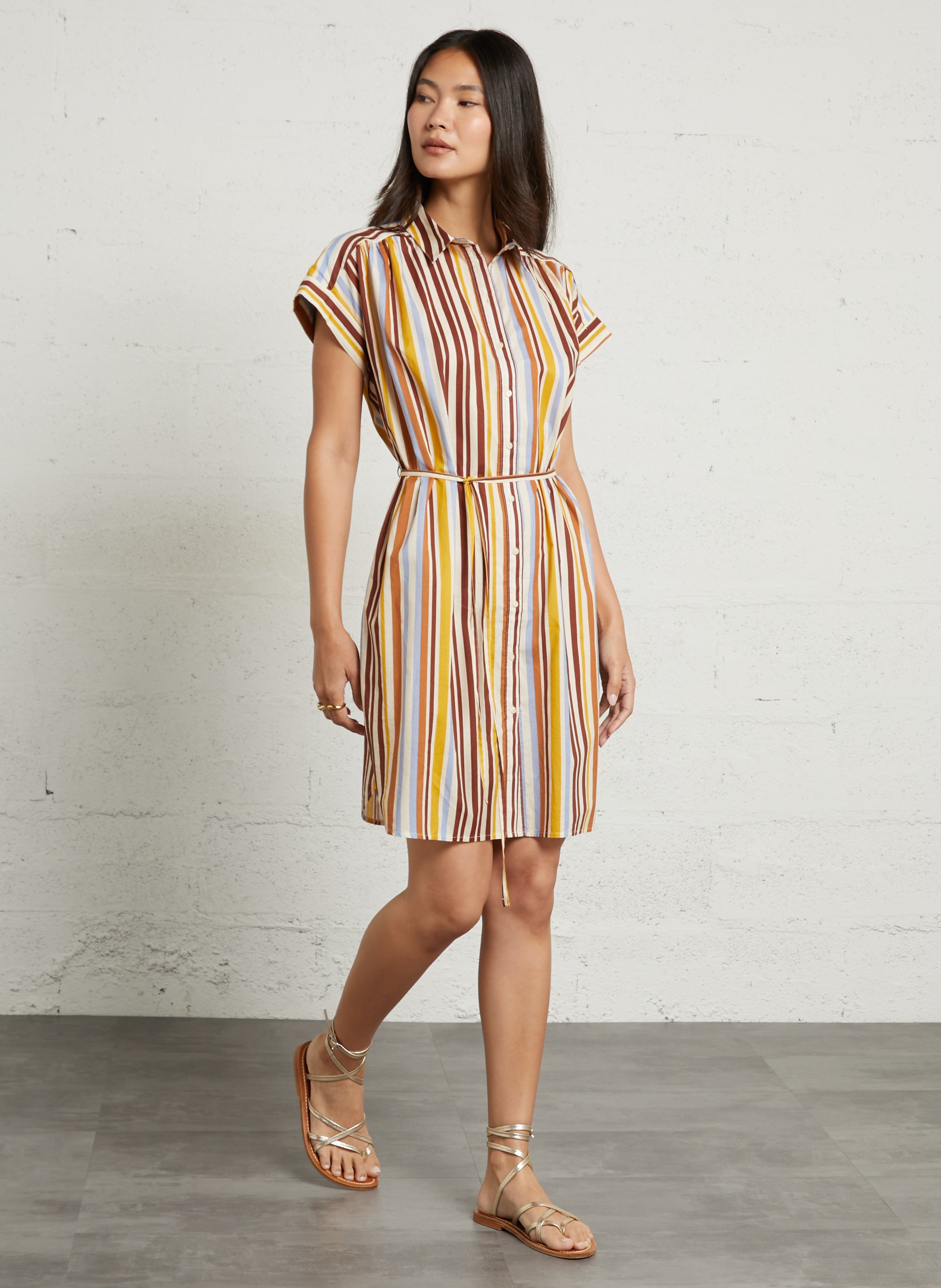 Robe courte rayée en coton SUD EXPRESS Marron