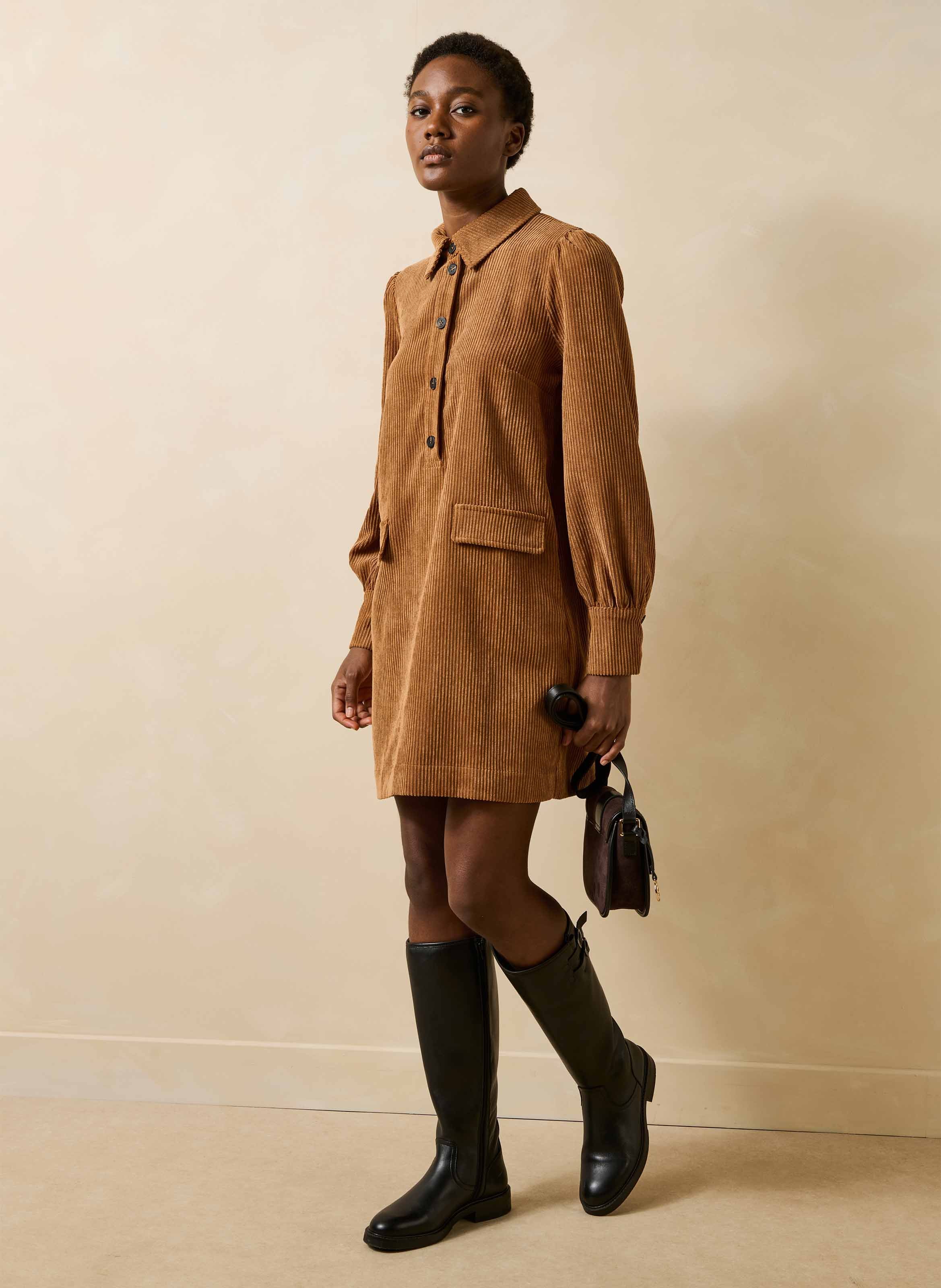 Ribbed straight short dress LA FEE MARABOUTEE Brown