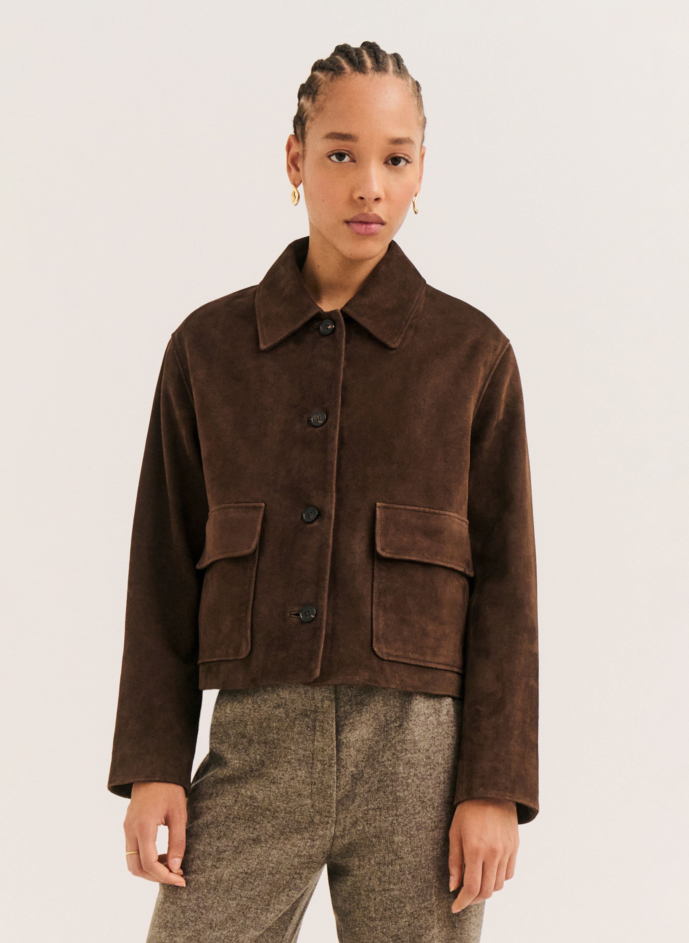 Oversize Jacke mit klassischem Kragen aus Wildleder PABLO Braun