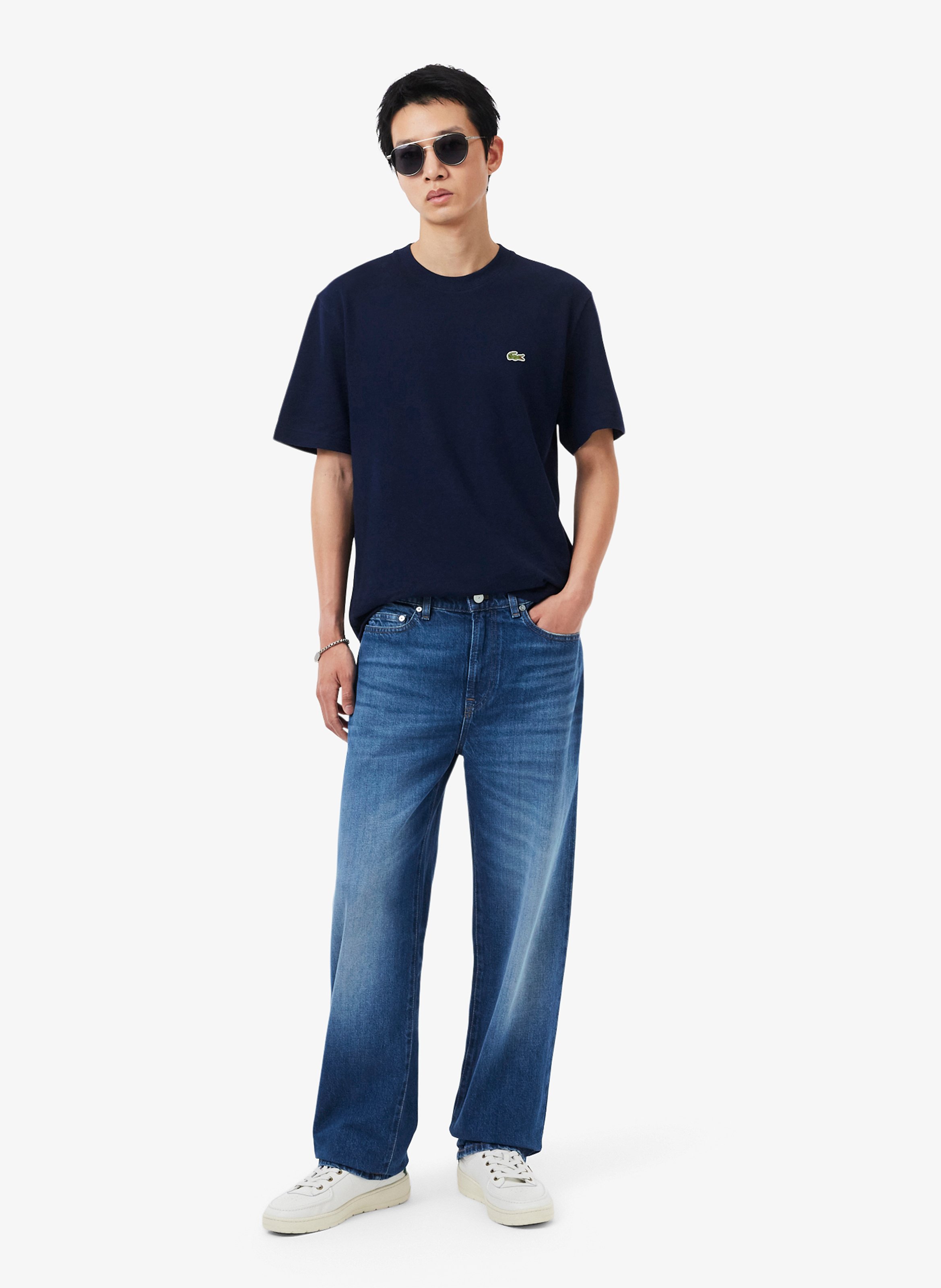 Jean droit en coton LACOSTE Blue