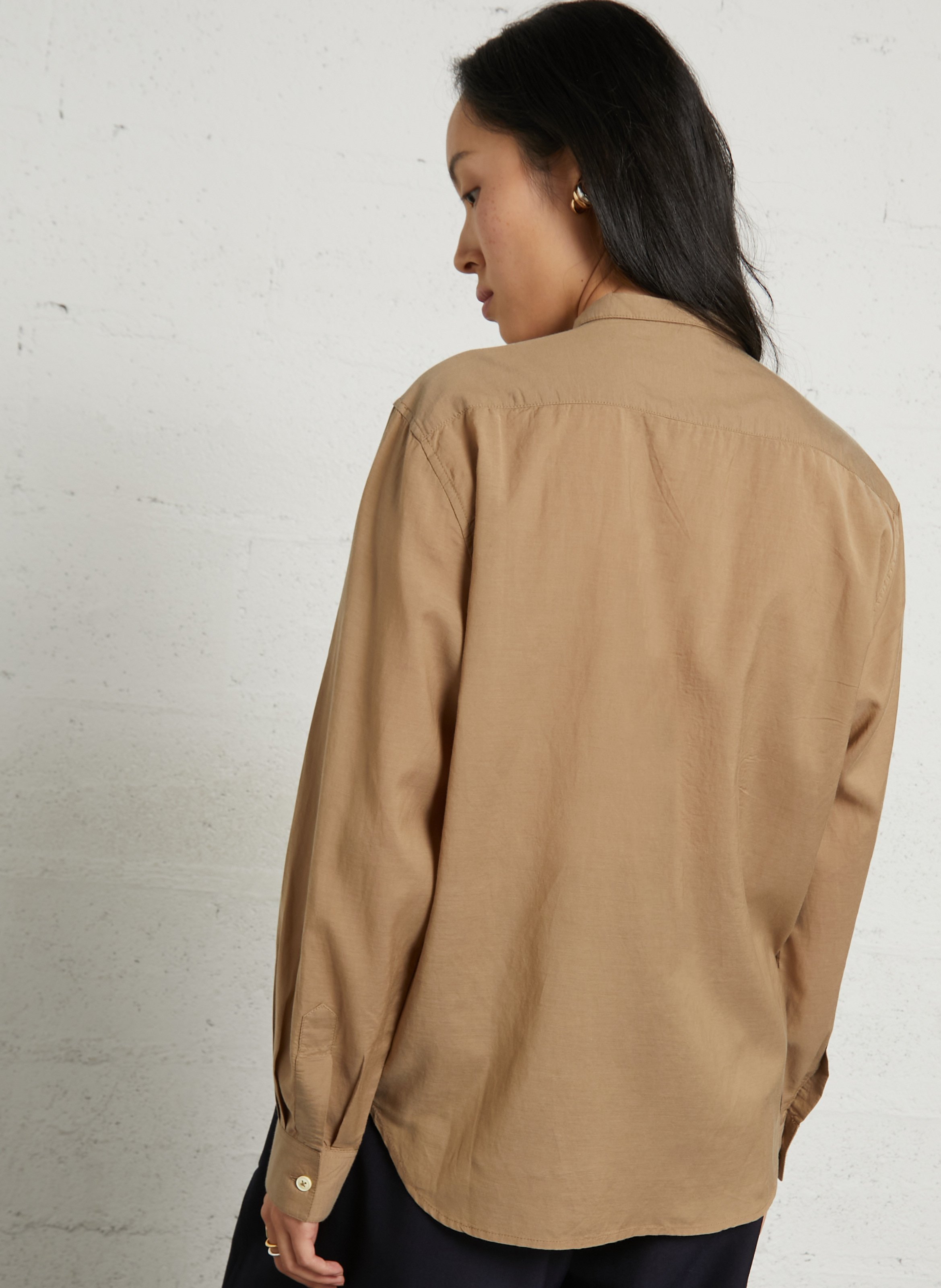 Pleated solid color blended cotton blouse LEON & HARPER Beige