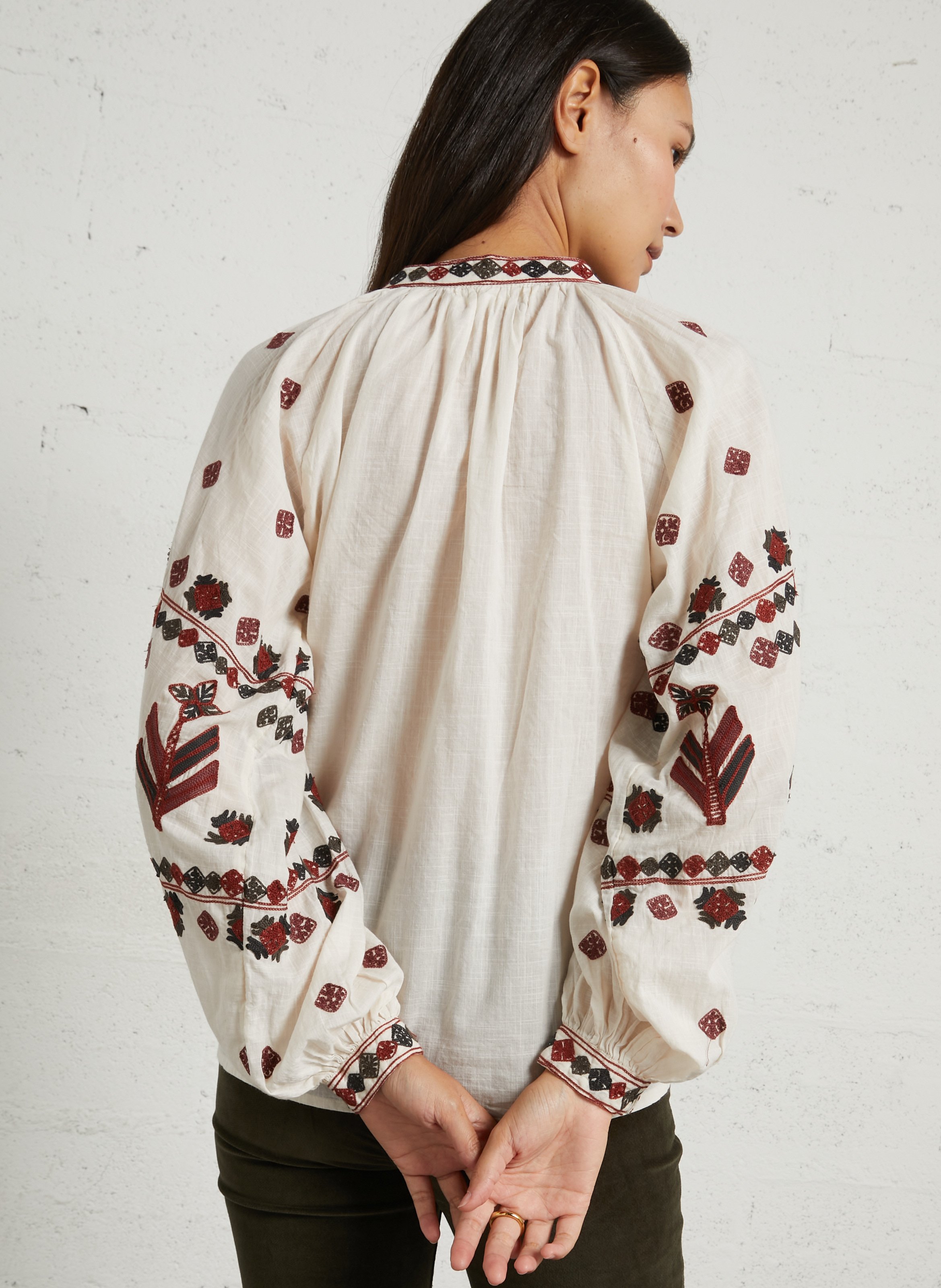 Straight embroidered cotton blouse MAISON HOTEL White
