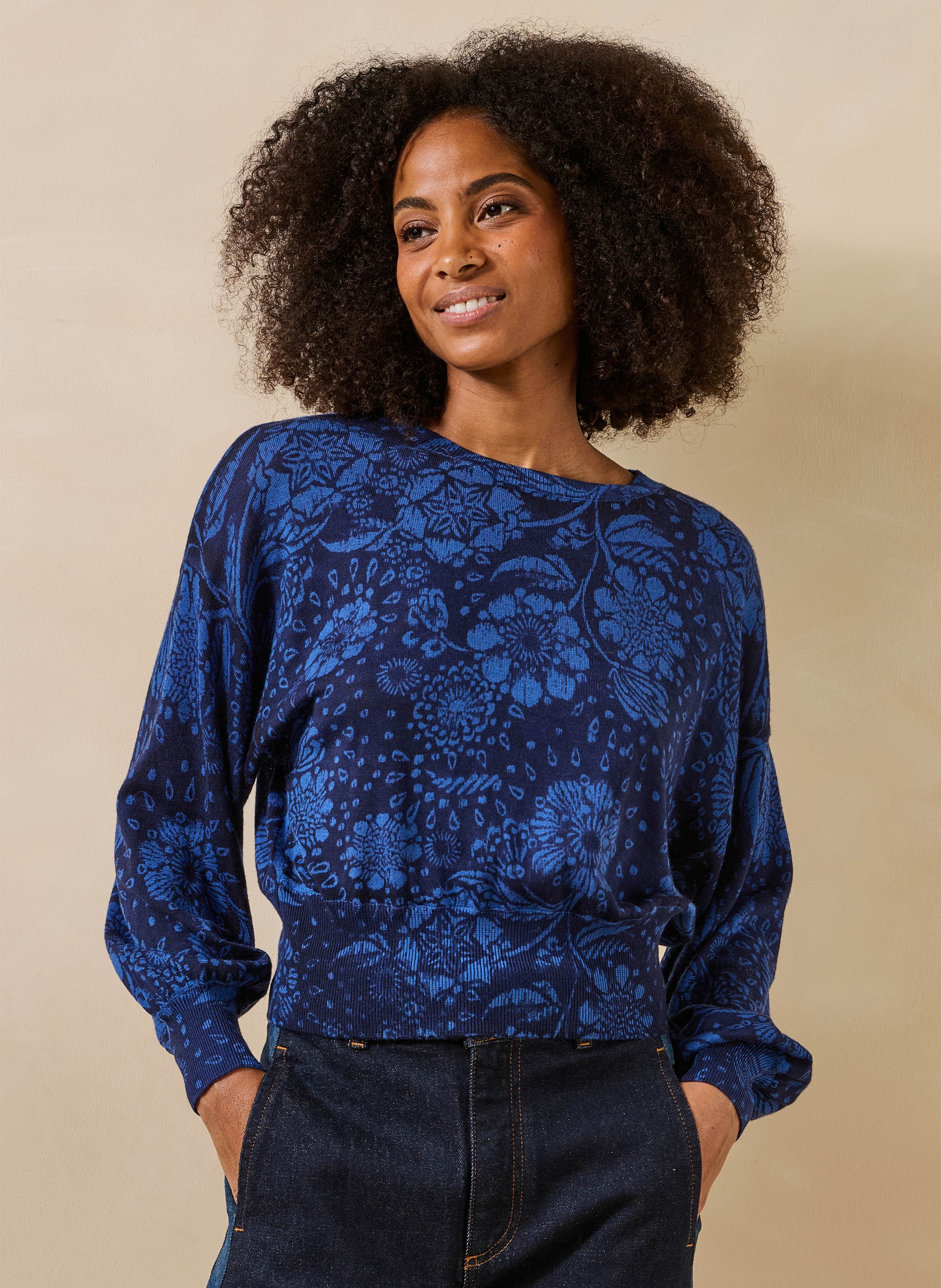Short printed floral wool sweater LA FEE MARABOUTEE