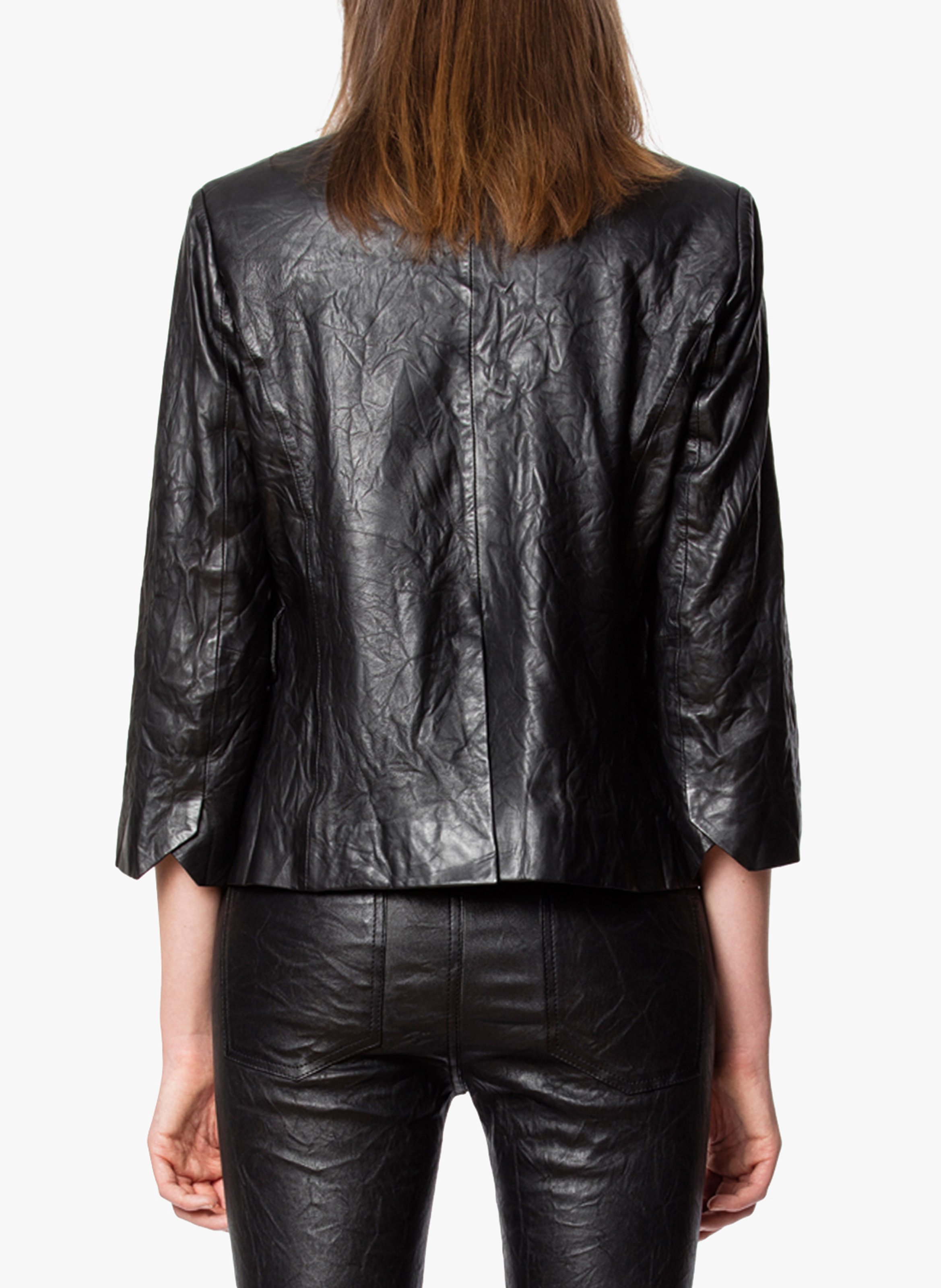 Giacca a collo alto in pelle effetto froissé ZADIG&VOLTAIRE Nero