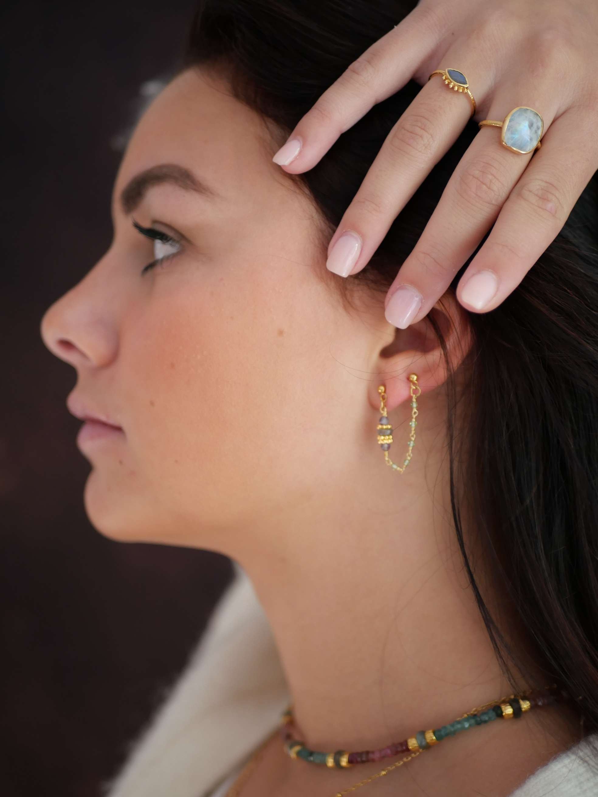 Peridot double earrings GINANDGER Multicolored