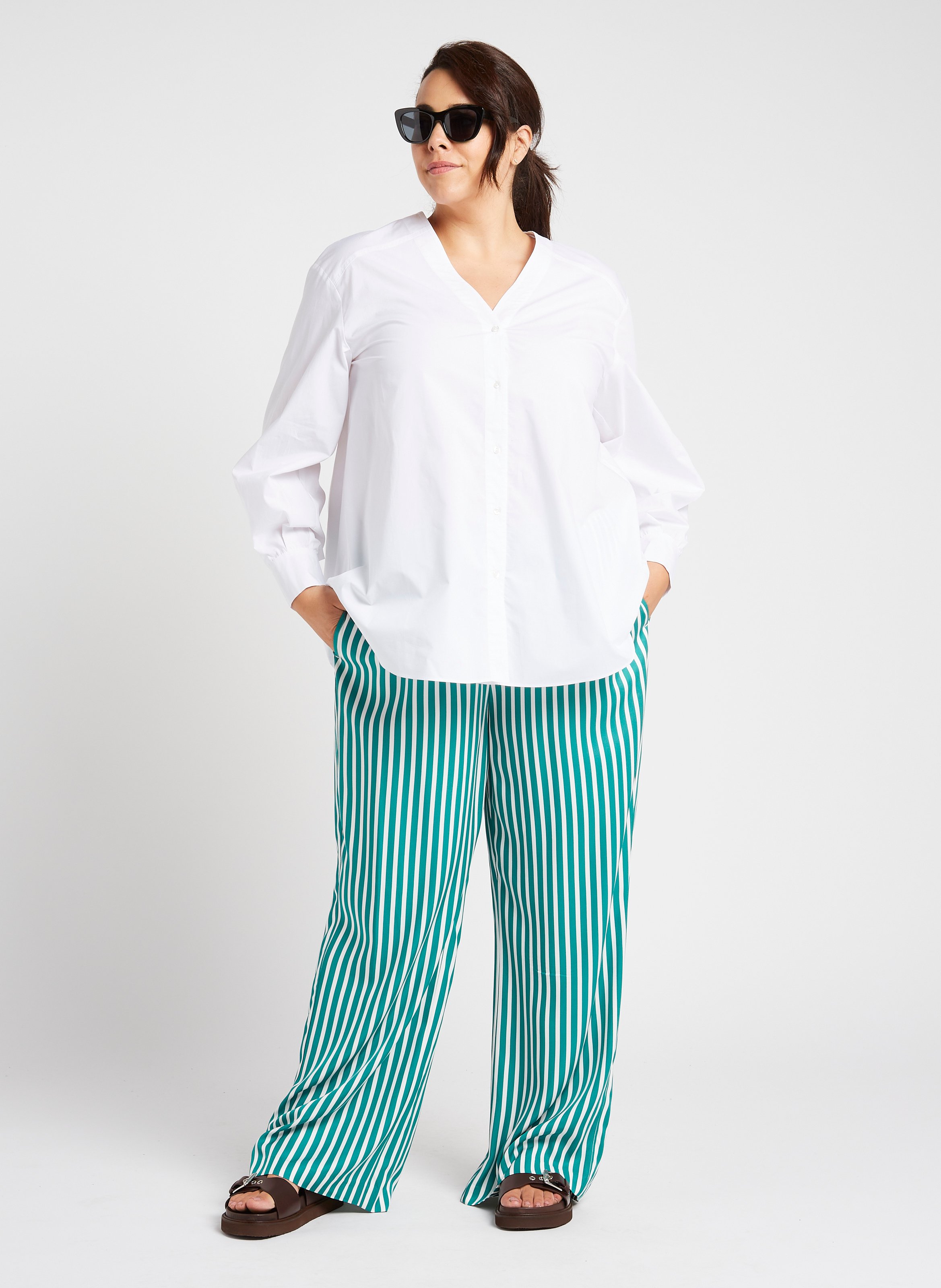 Loose-fit V-neck cotton shirt PERSONA by Marina Rinaldi White