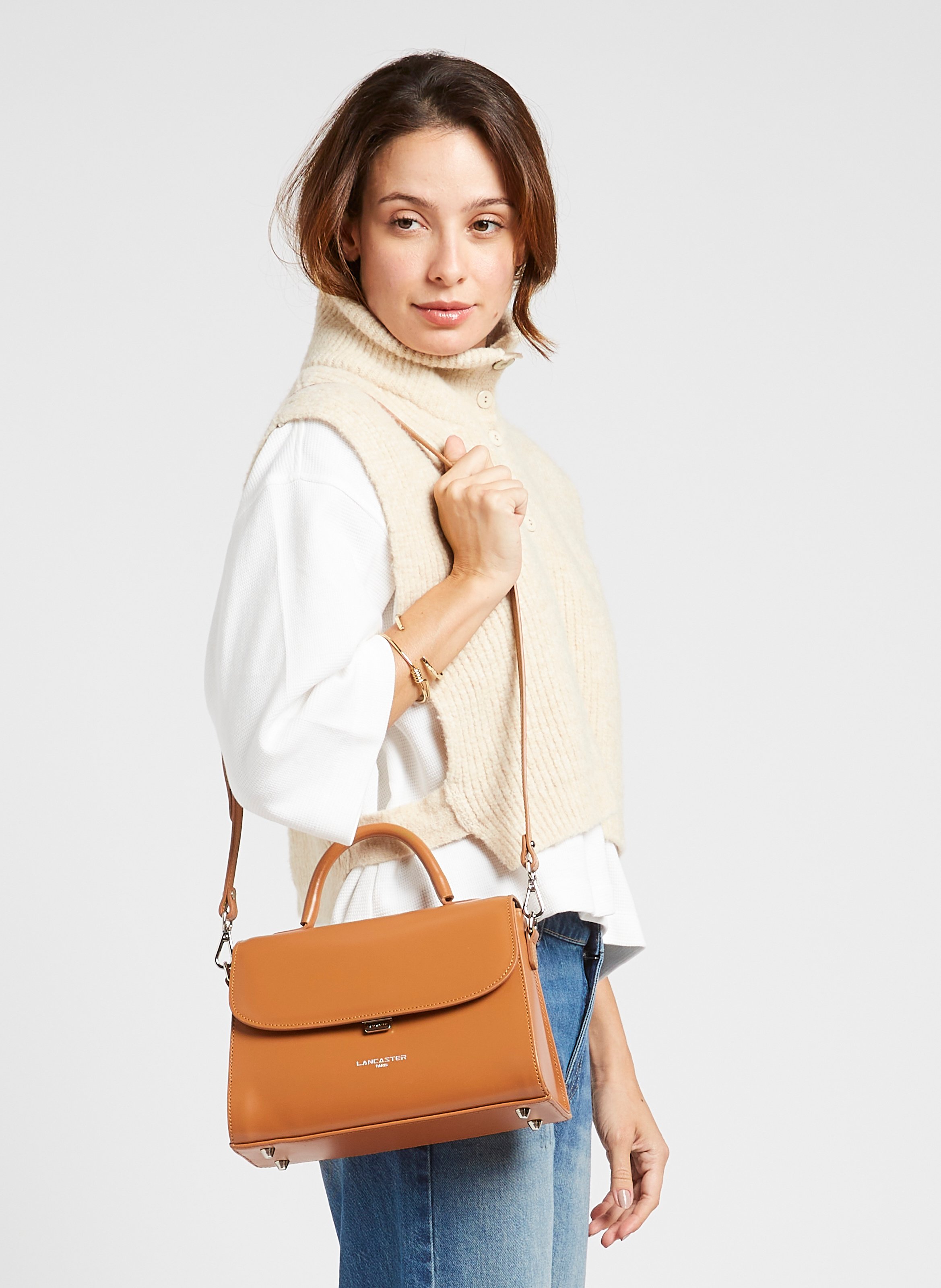 Umhängetasche aus glattem Leder Braun