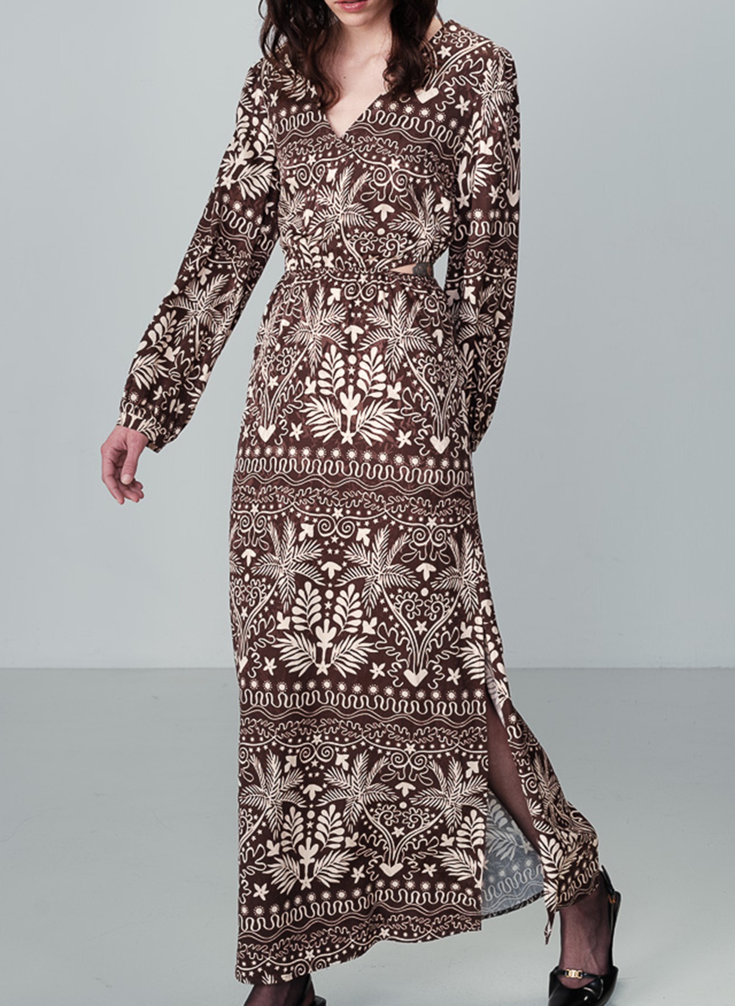 Printed Jacquard Long Slit Dress GRACE ET MILA Brown