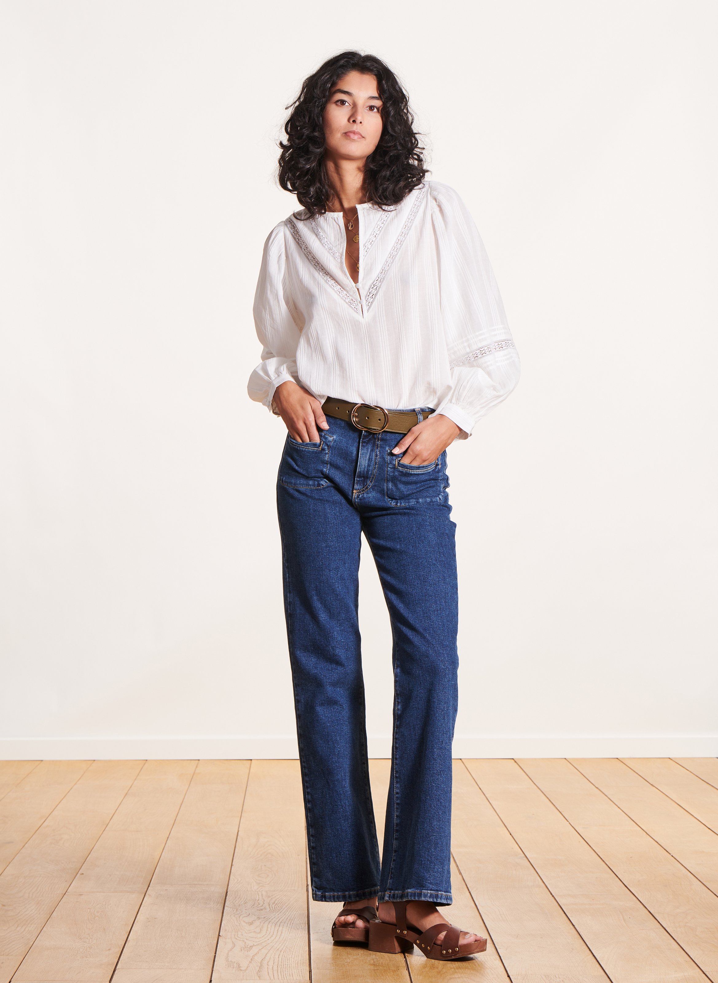 High-rise cotton-blend bootcut jeans LA FEE MARABOUTEE Blue