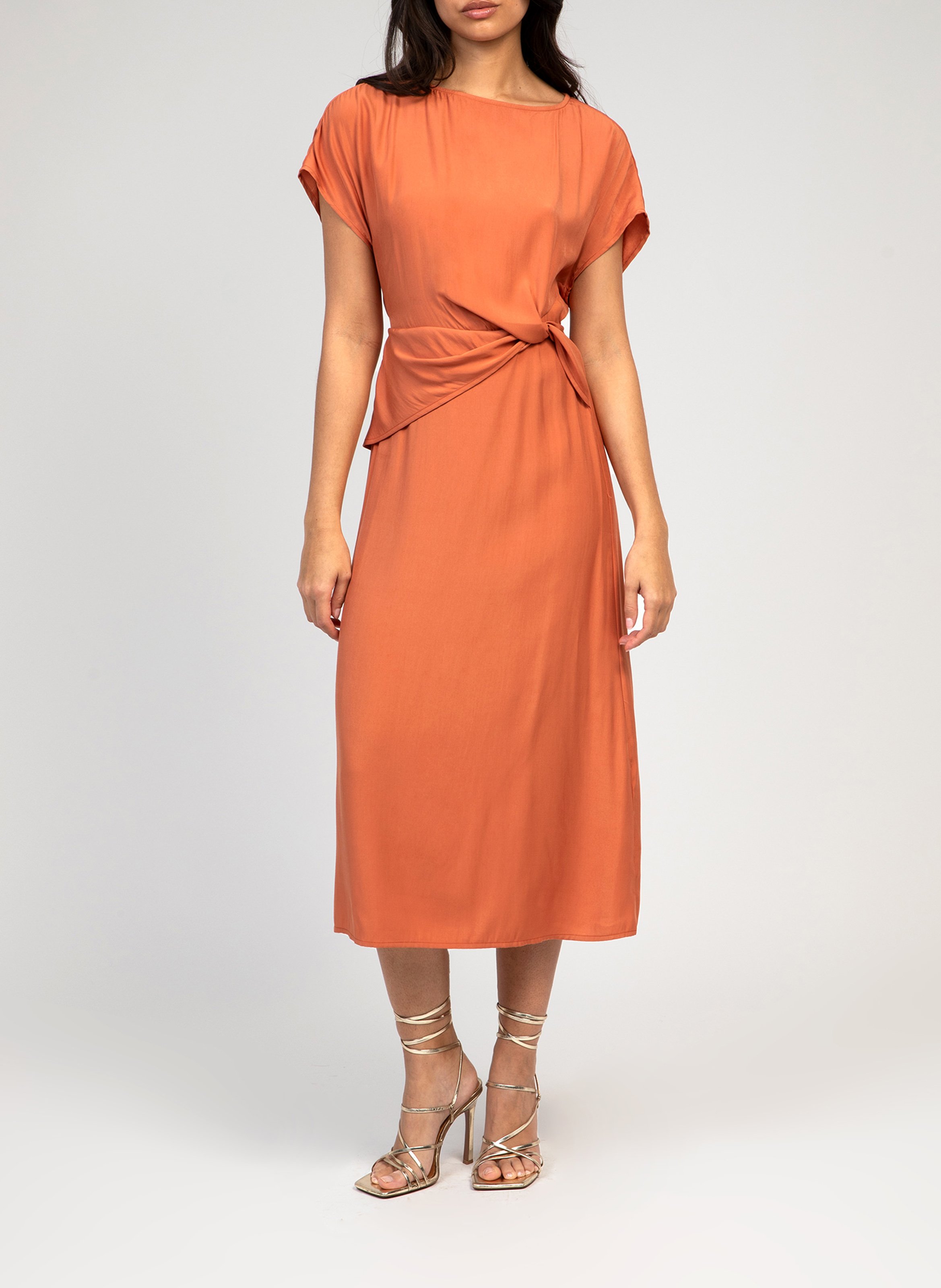 Draped midi dress with short sleeves AN'GE Orange