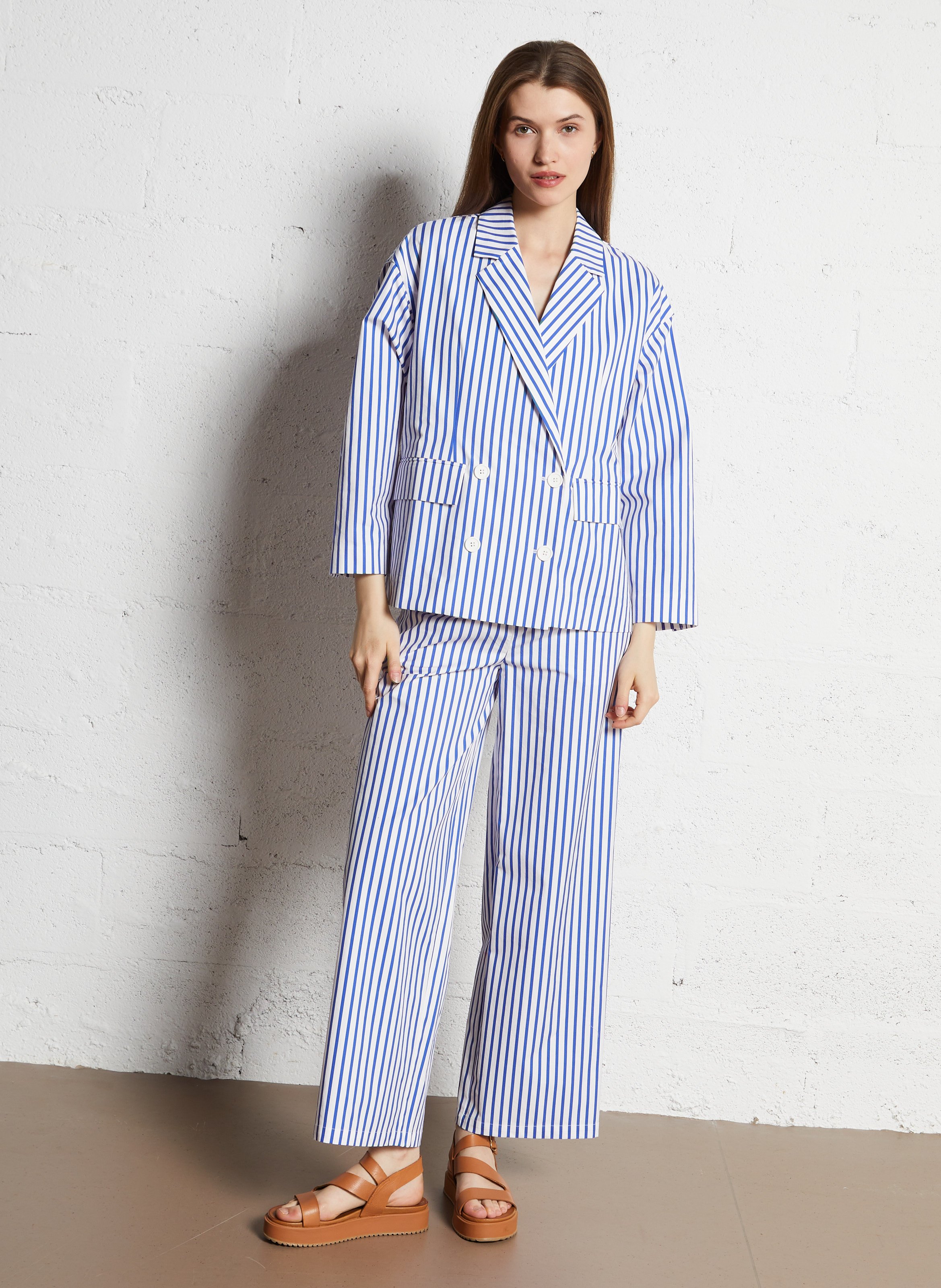 Veste de tailleur à rayures en coton THE TINY BIG SISTER Bleu