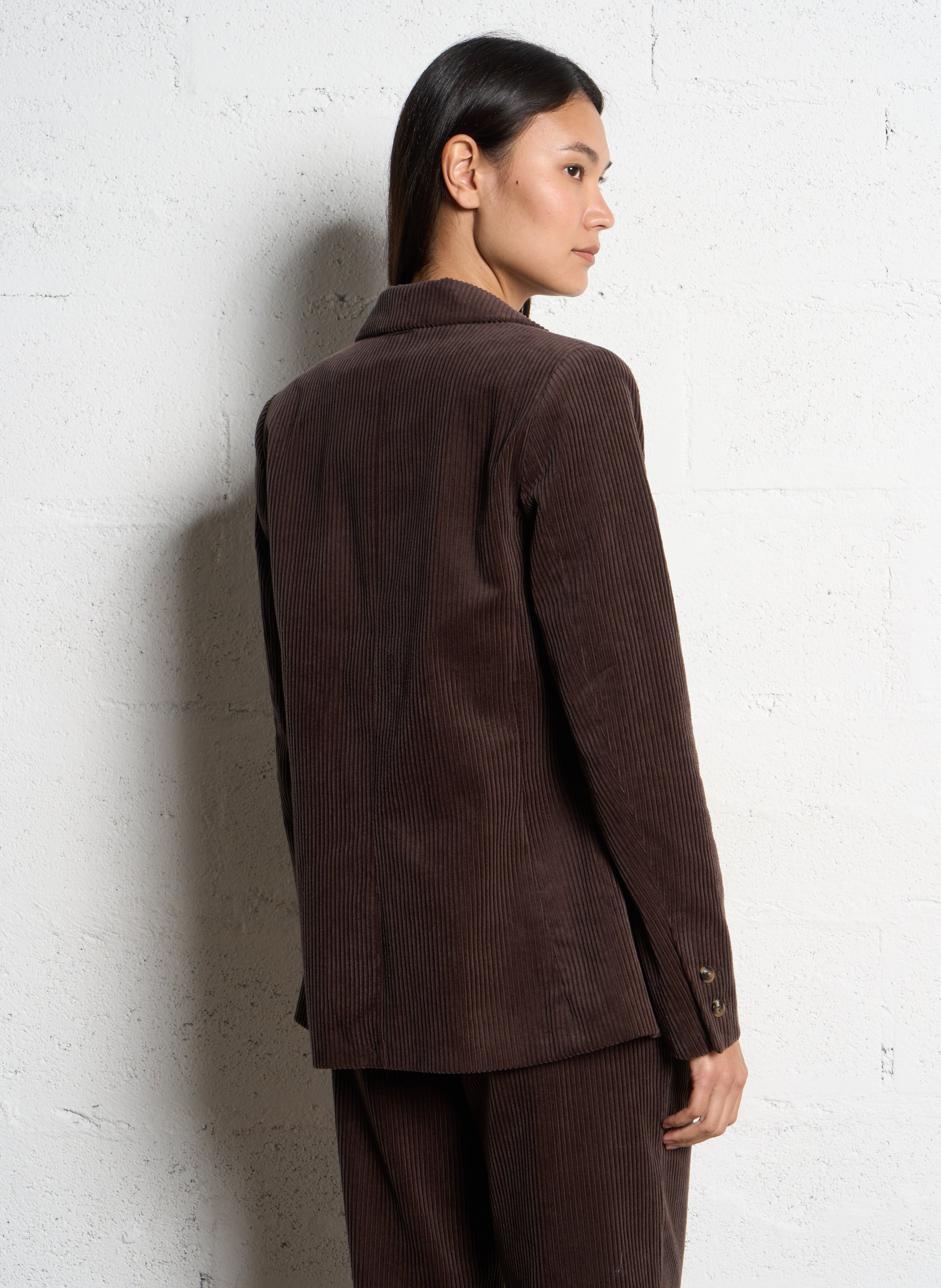 Veste tailleur droite en coton ONE STEP Marron