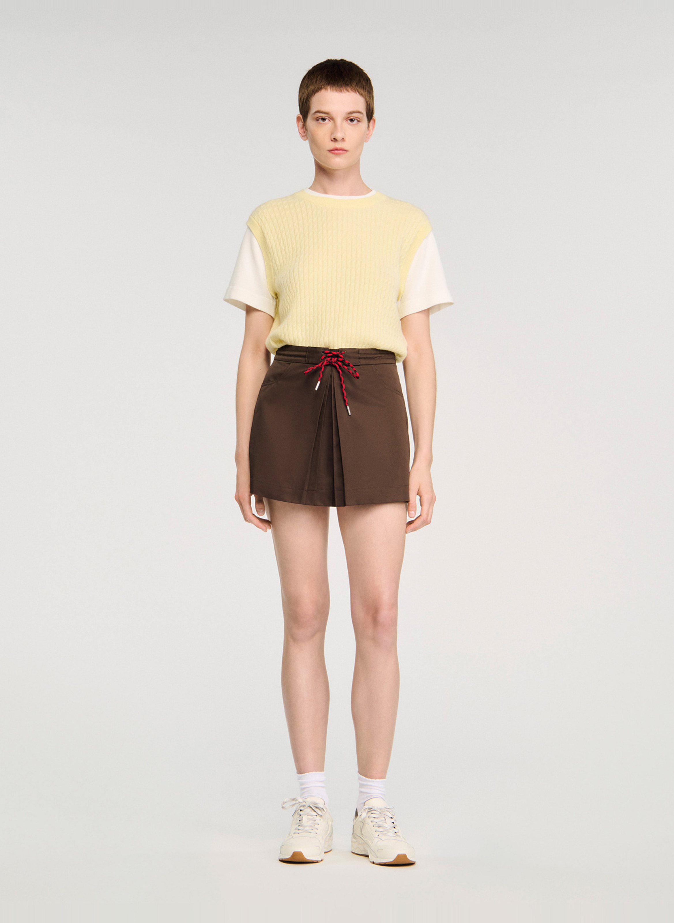 Jupe short en coton mélangé Marron