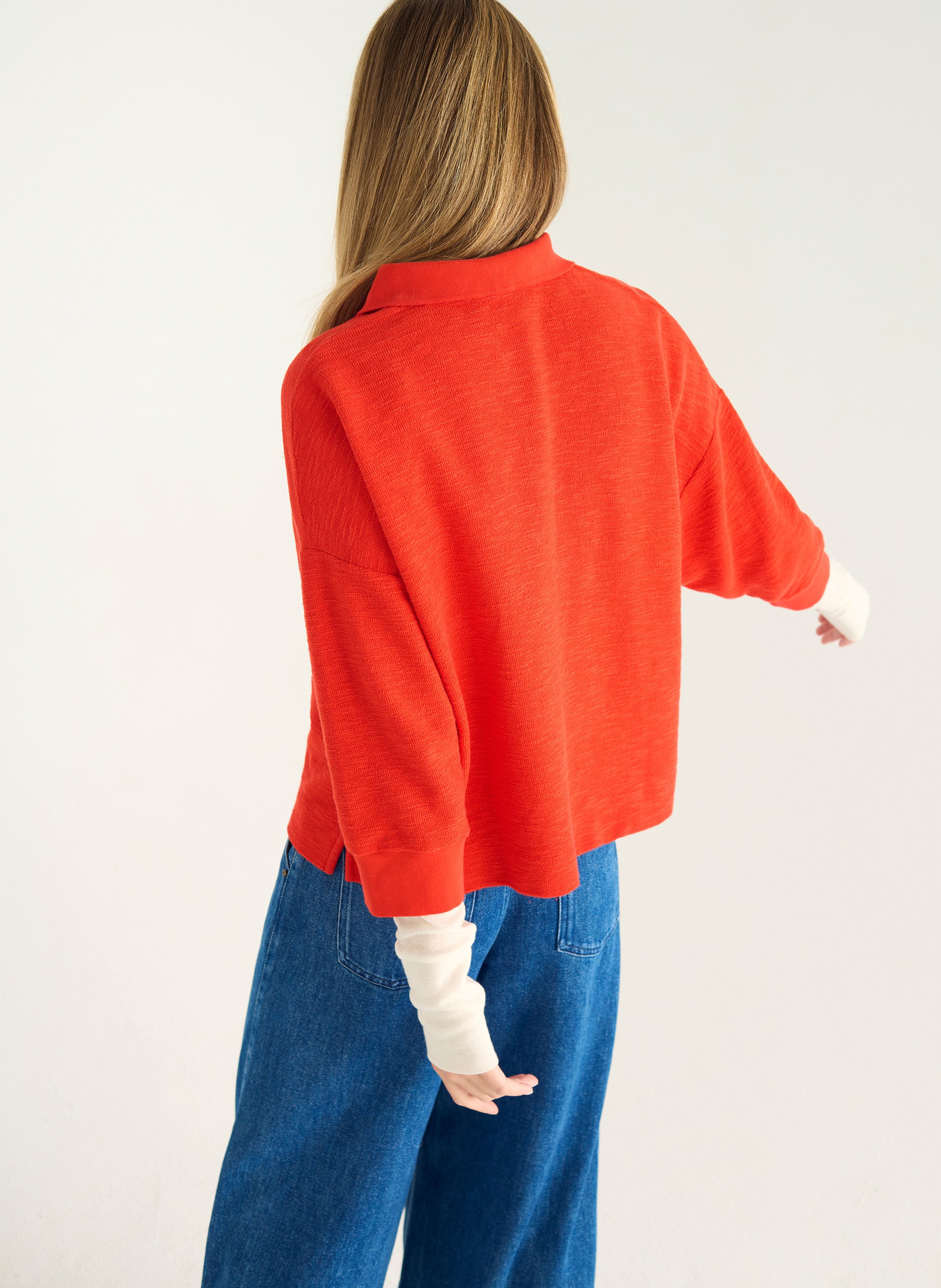 Loose fit solid 3/4 sleeve polo ACOTE Red