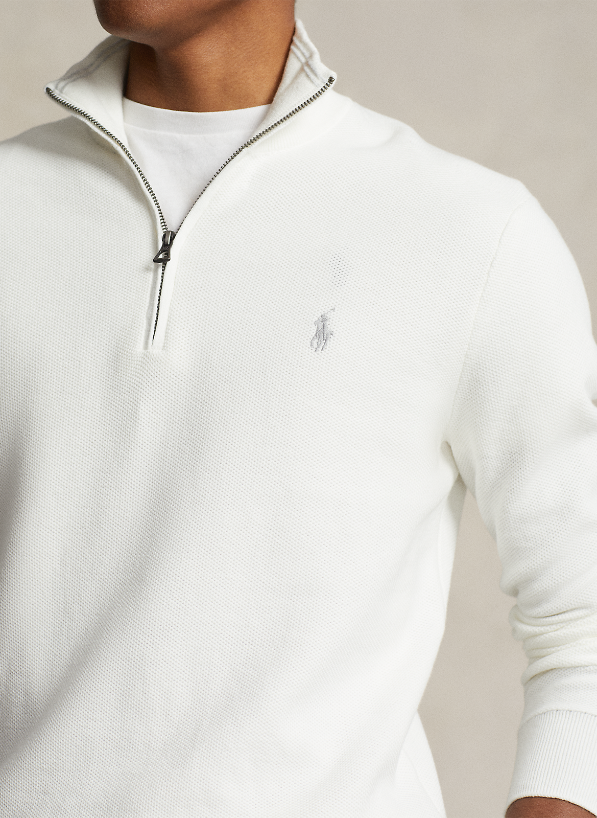 Cotton piqué high-neck zipped sweater POLO RALPH LAUREN White