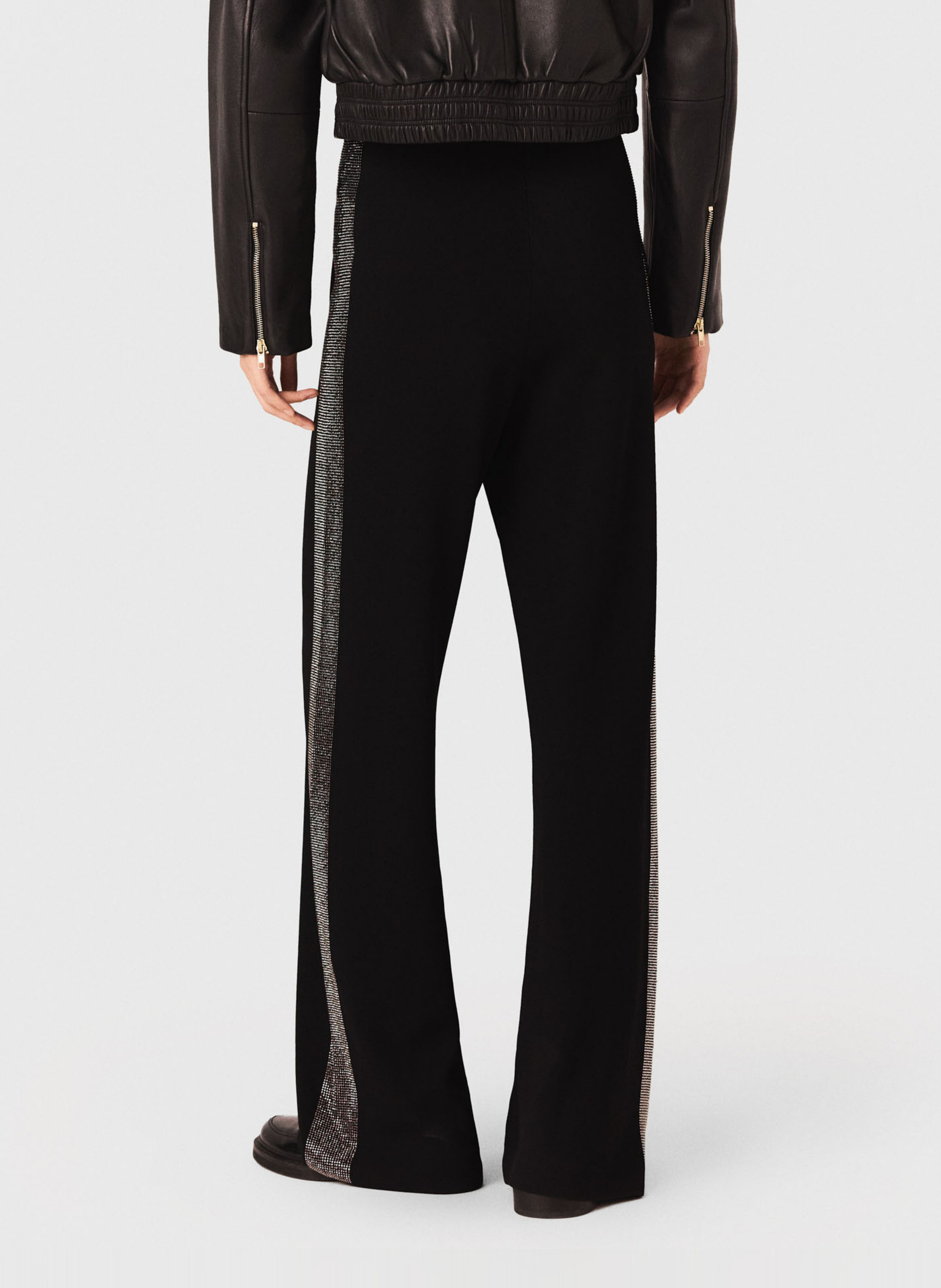Wide-leg pants with rhinestone stripe MAJE Black