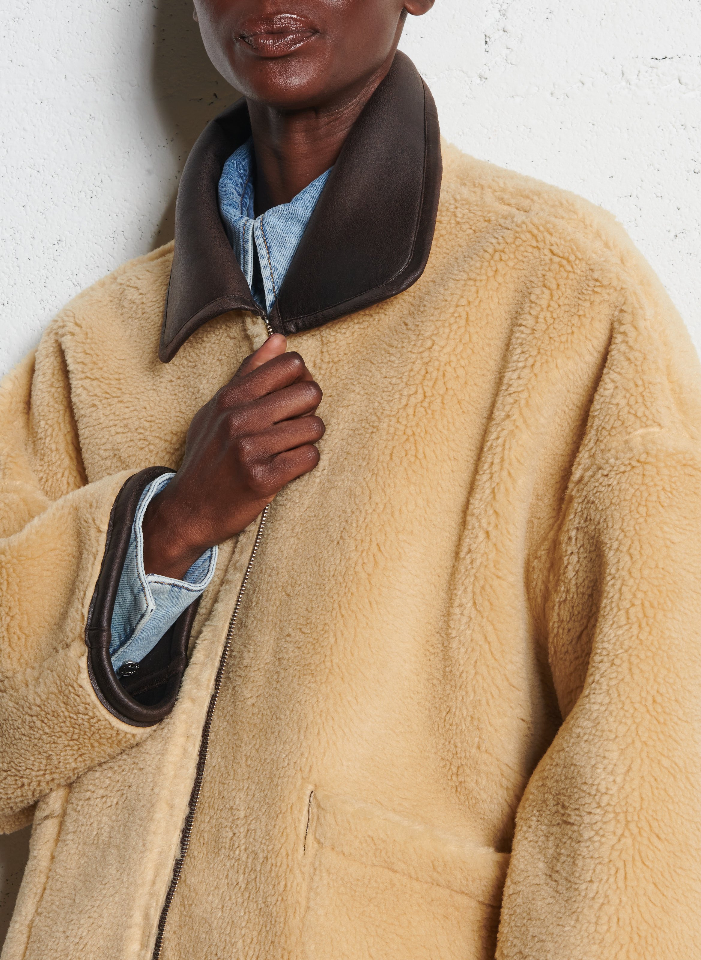 Gebreide jas met ritssluiting en teddy voering BELLEROSE Bruin