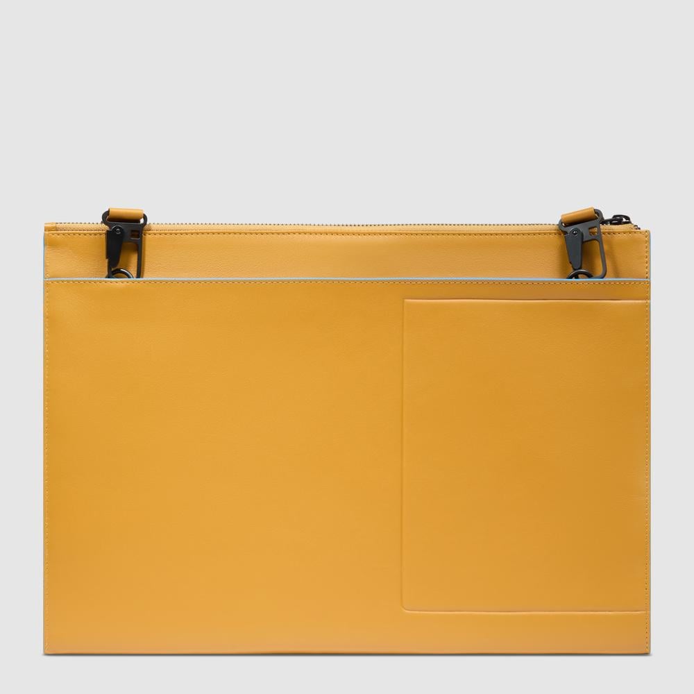 Men's leather clutch for iPad® with pocket for AirPods®, shock protection, and RFID protection PIQUADRO Yellow