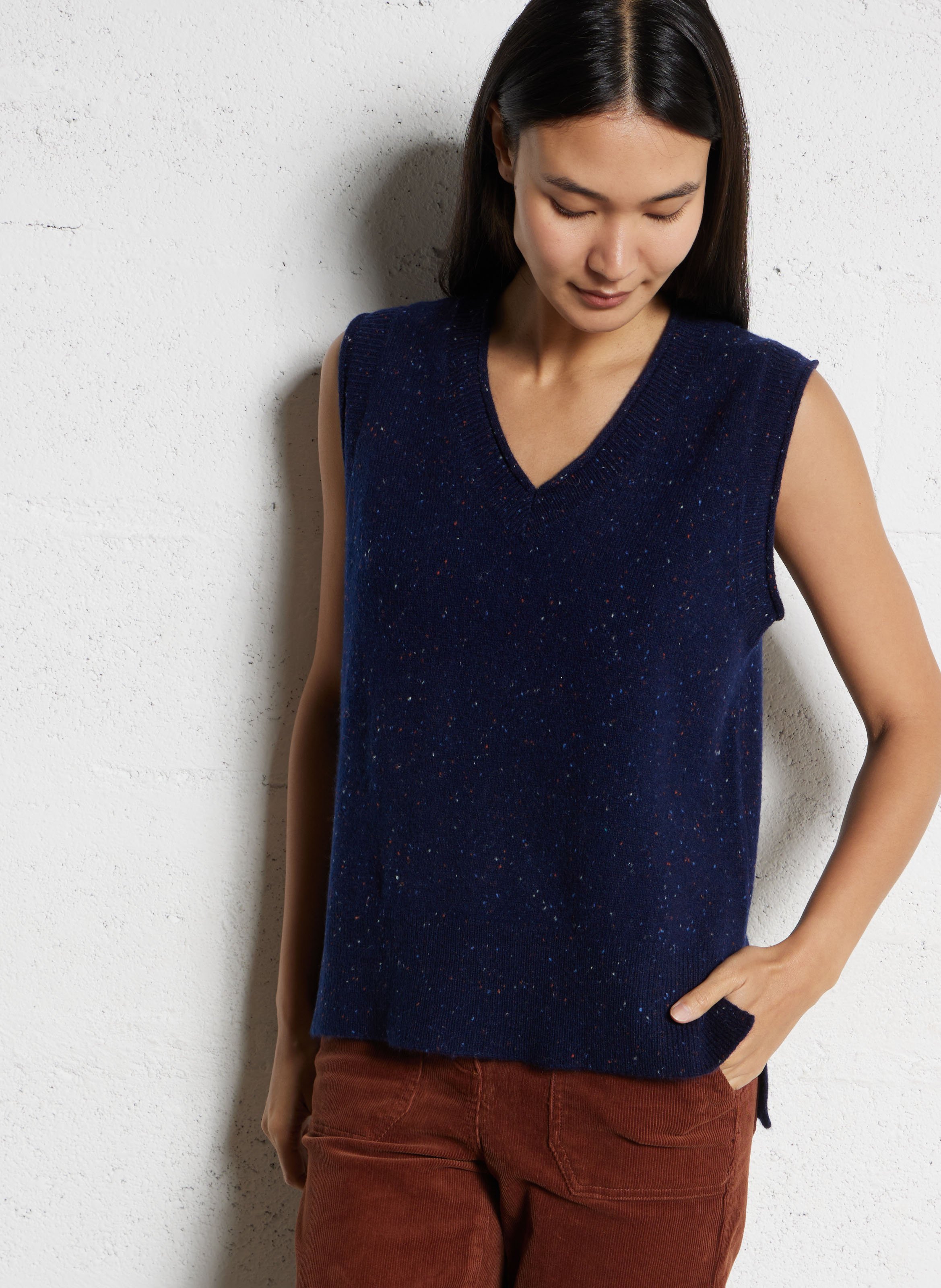 Pull col V sans manches en laine MAISON 123 Bleu