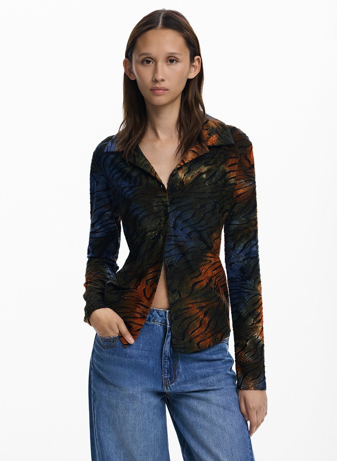 Camicia diritta con stampa animalier DESIGUAL Verde