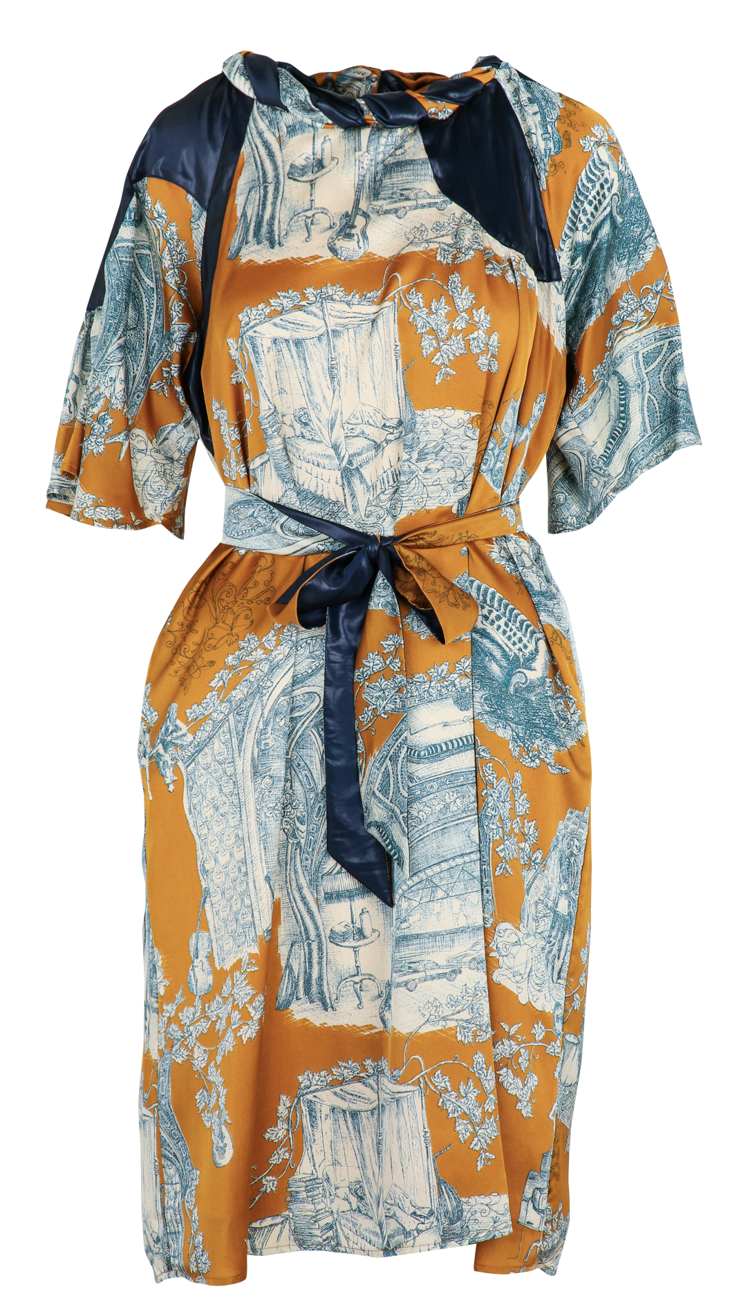 Robe courte fluide imprimée à ceinture COTELAC Jaune