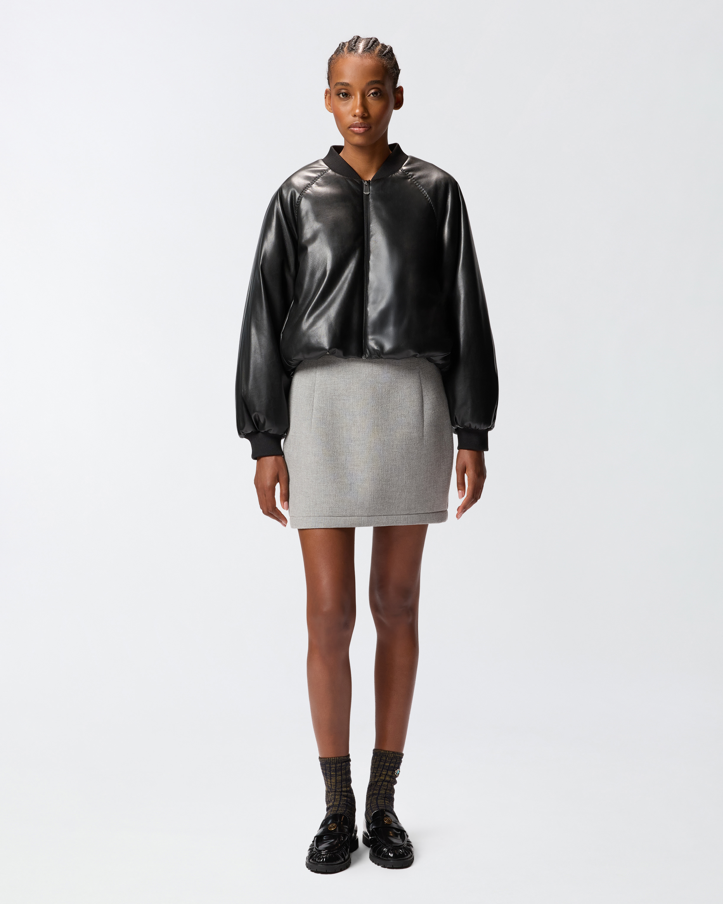 Short faux leather bomber PINKO Black