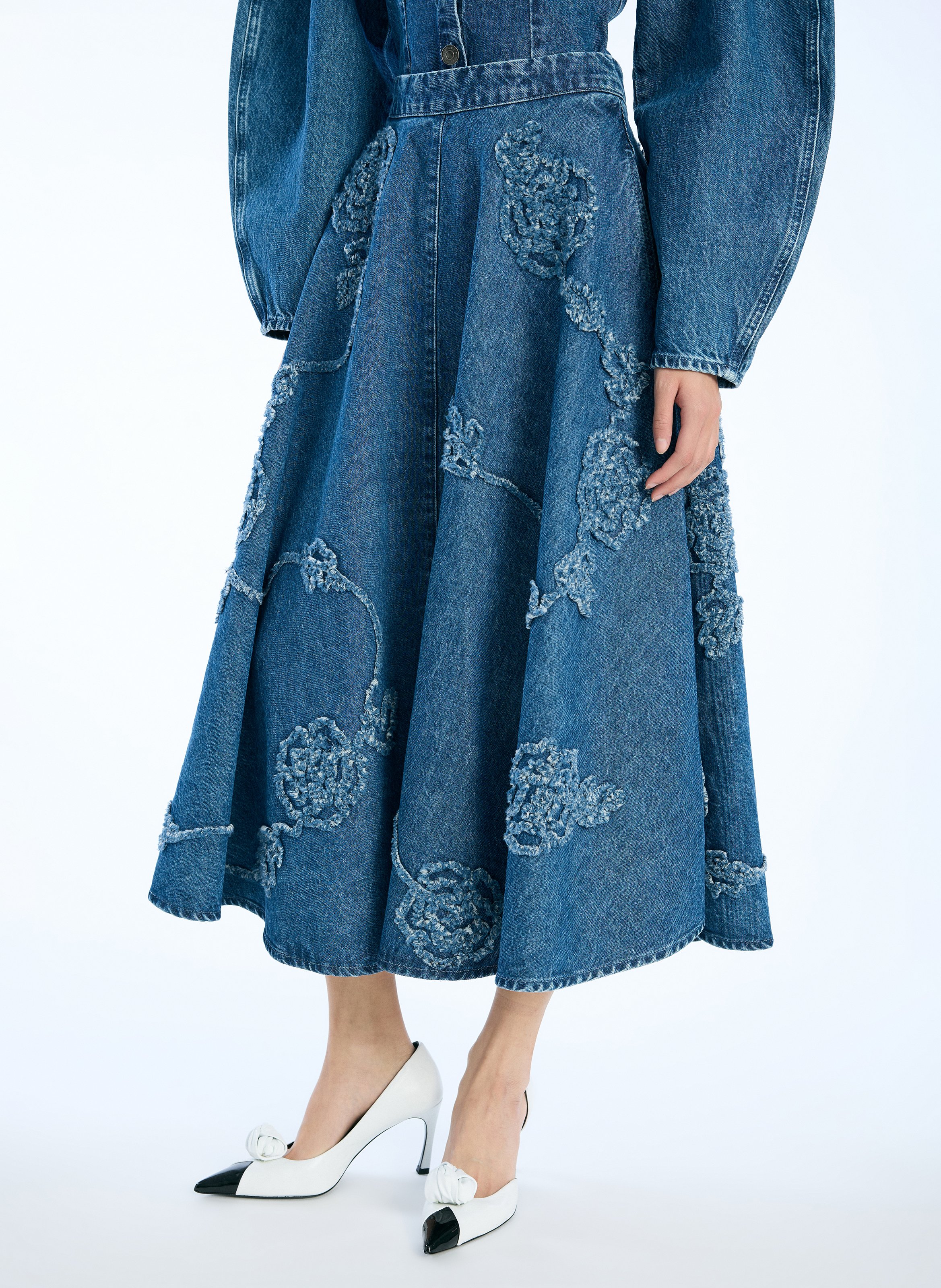 Jupe midi évasée à motif floral ROTATE Bleu