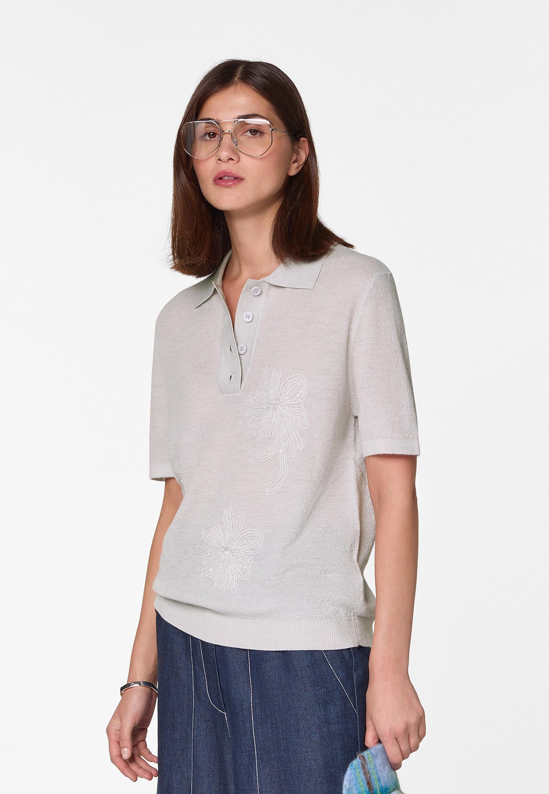 Short sleeve embroidered merino wool polo RODIER White
