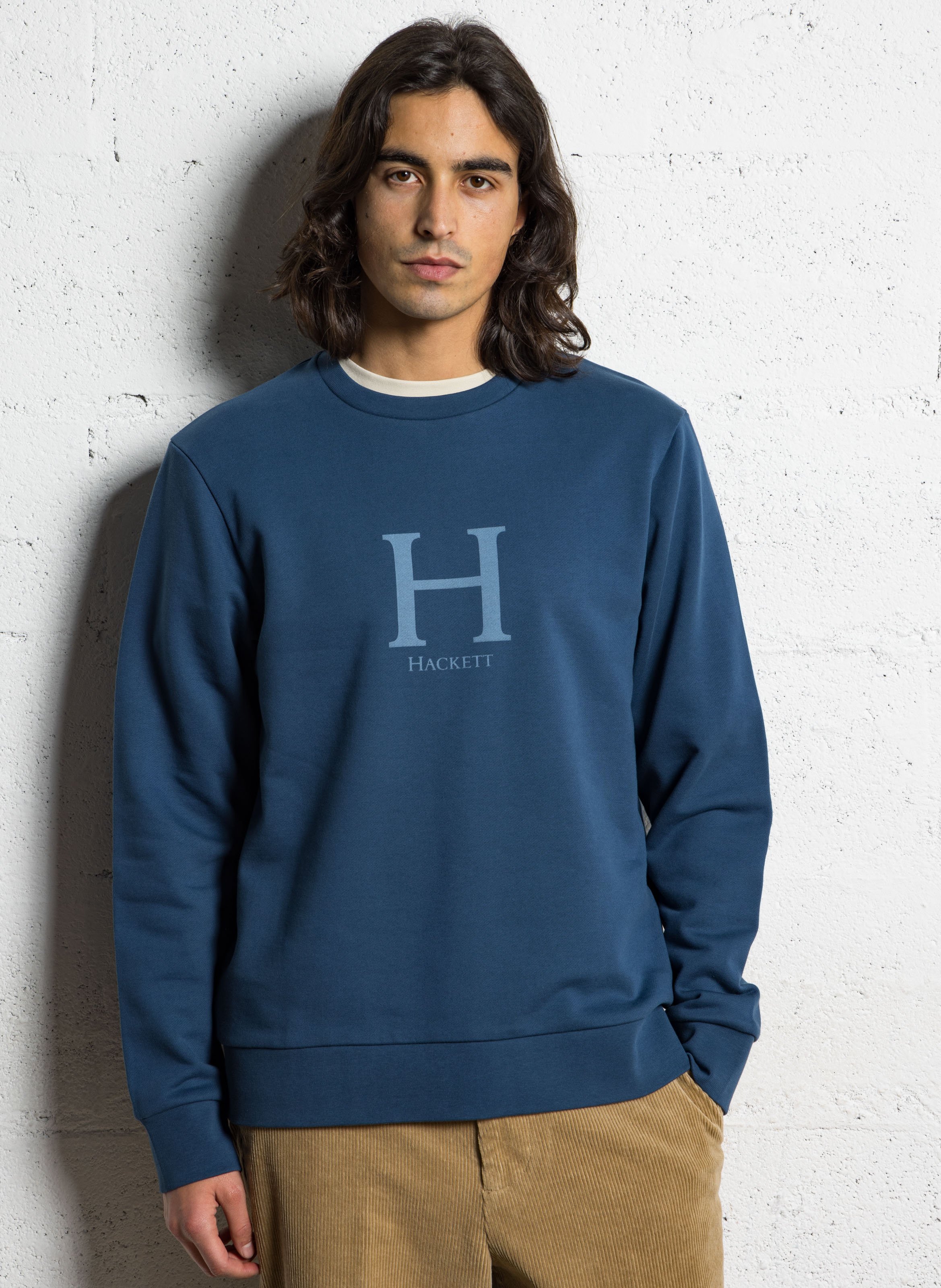 Sweat col rond en coton HACKETT Bleu