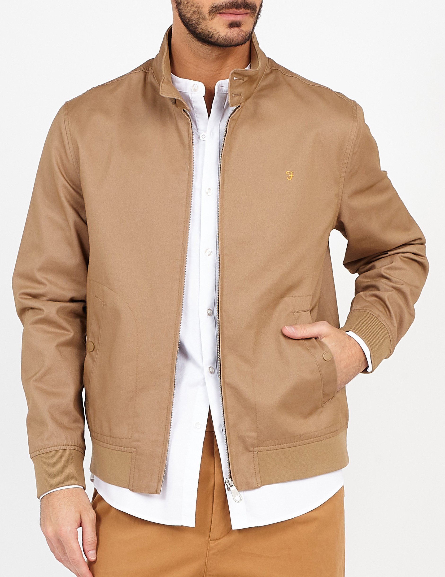 Blouson col montant regular-fit en coton biologique FARAH Beige