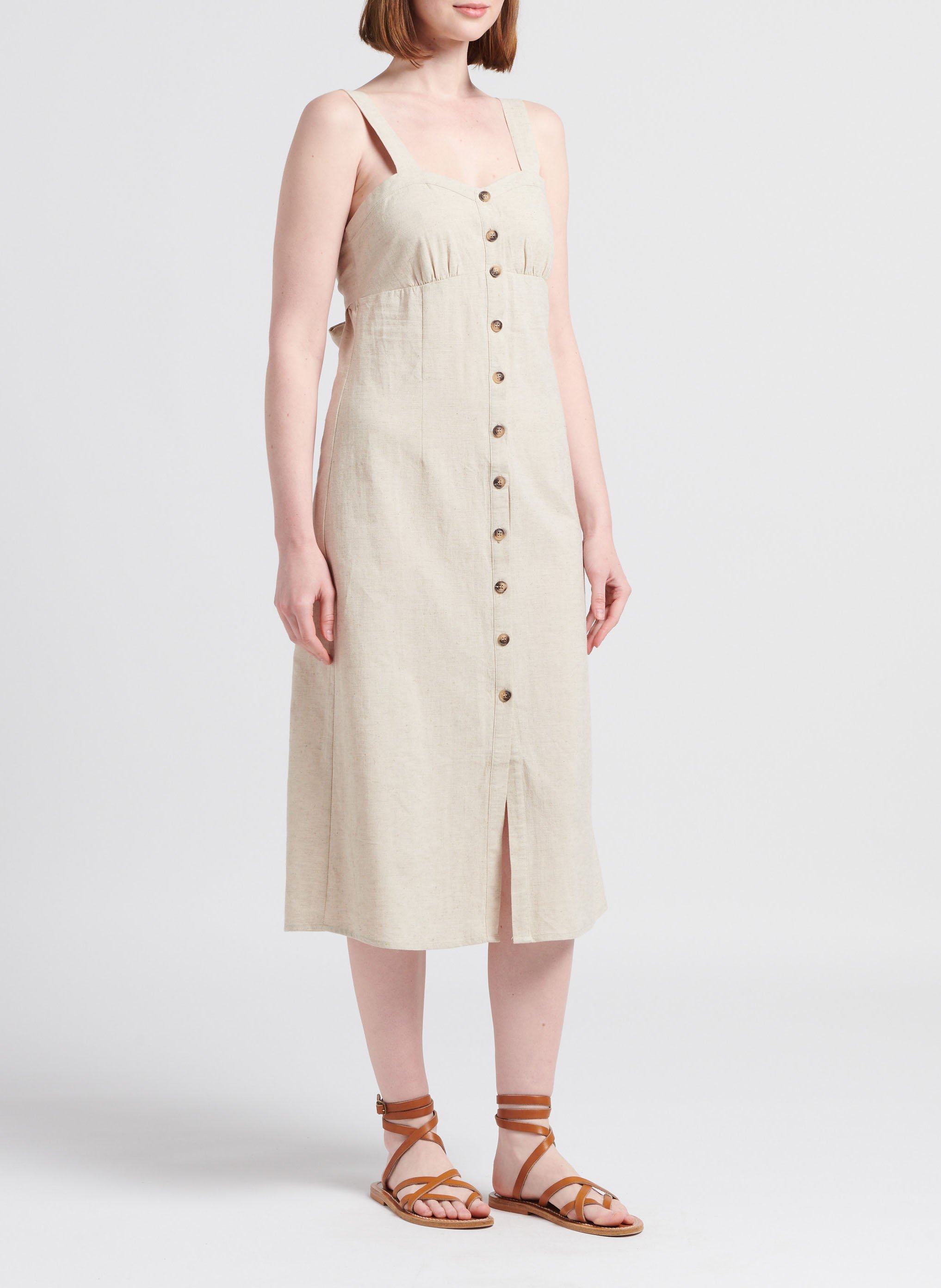 Halflange jurk met laag uitgesneden, hartvormige hals | linnen/katoenblend LA PETITE ETOILE Wit