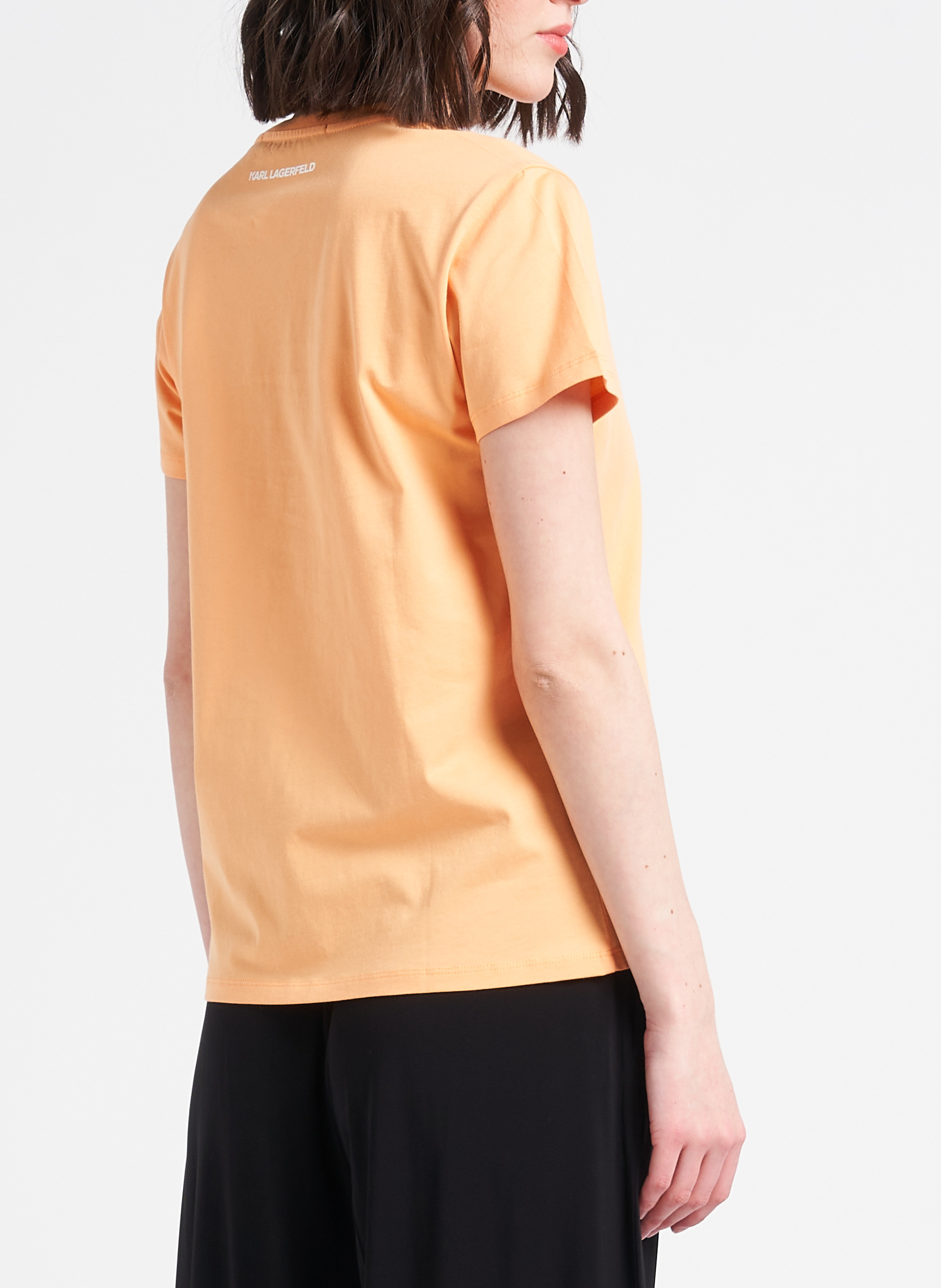 Round-neck organic cotton T-shirt with screen print KARL LAGERFELD Orange