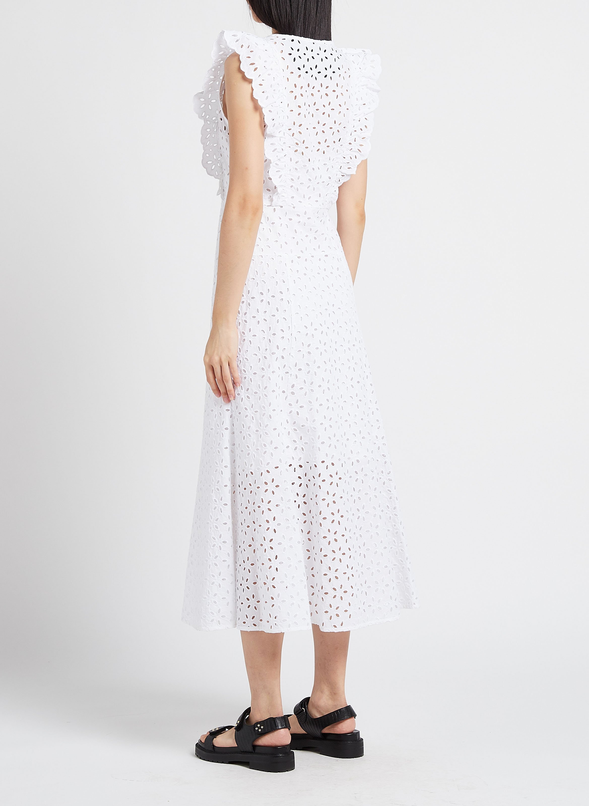 Mid-length embroidered round-neck cotton dress PINKO White