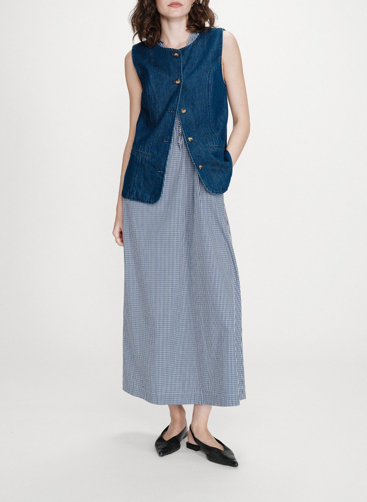 Gerade geschnittene Baumwollstrickjacke mit Rundhalskragen GRACE ET MILA Blau