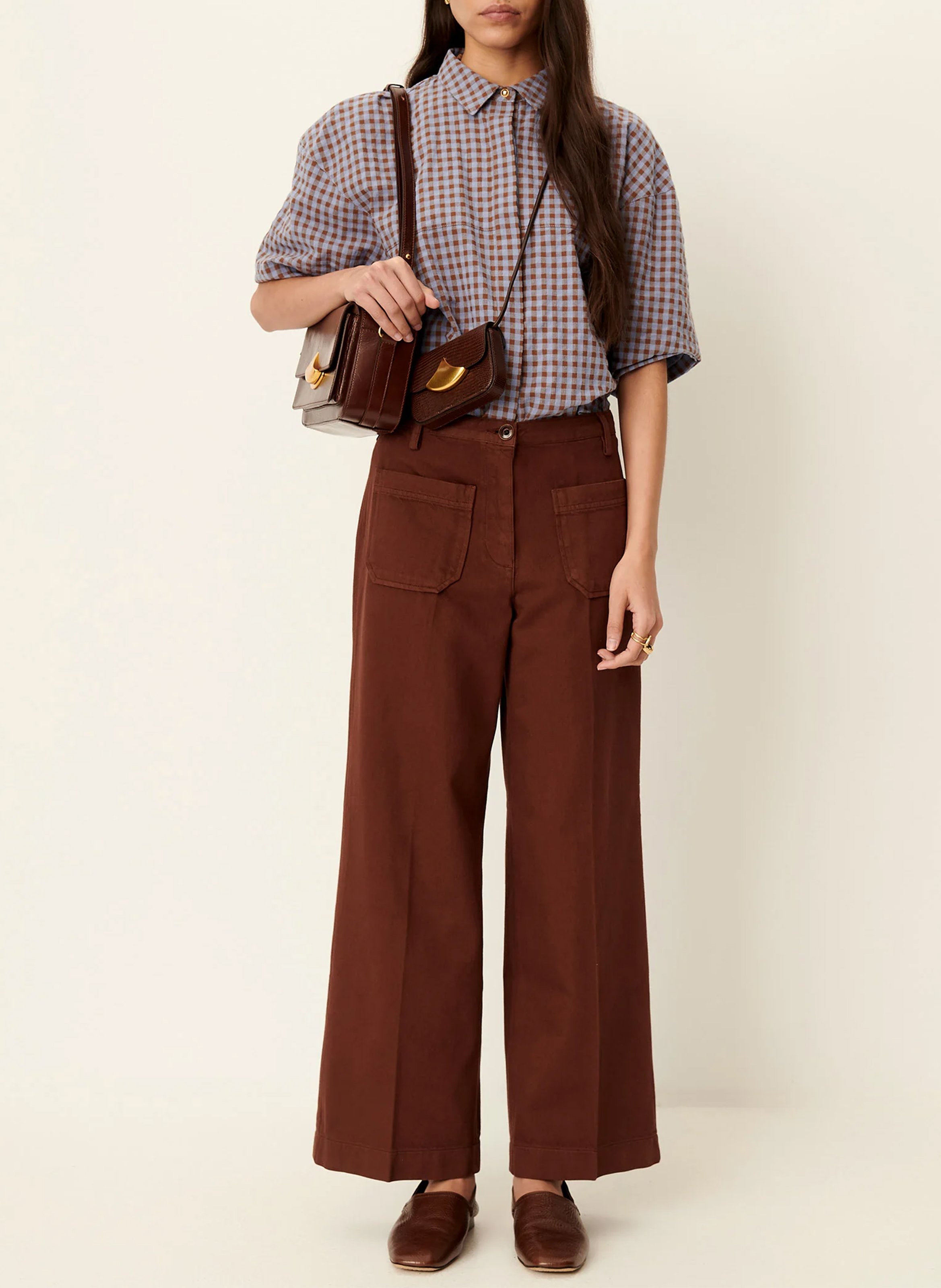 High-rise straight cotton jeans Brown