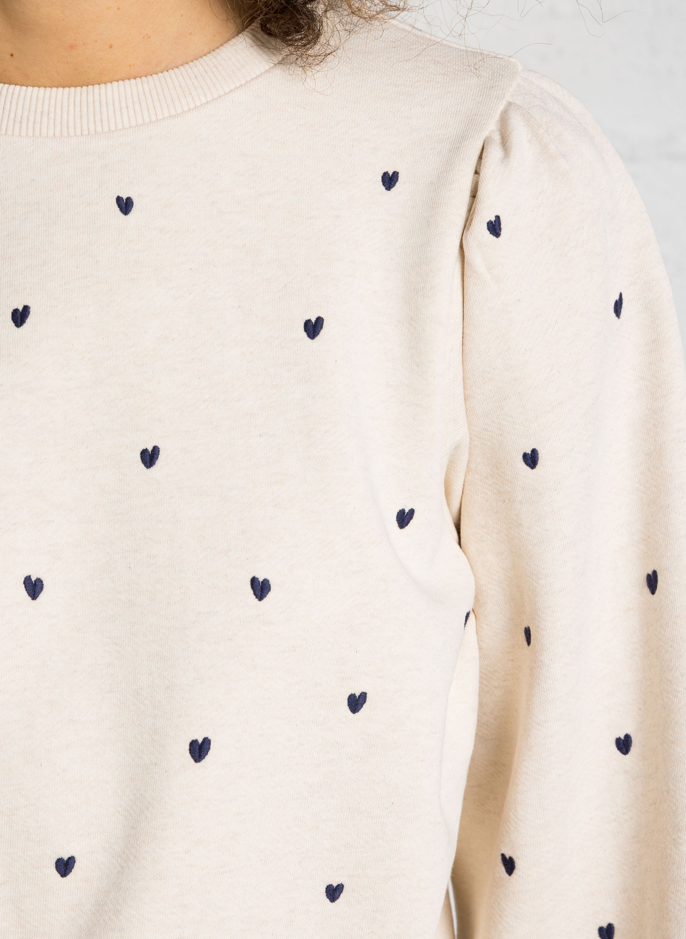 Sweat droit col rond brodé en coton FABIENNE CHAPOT Blanc