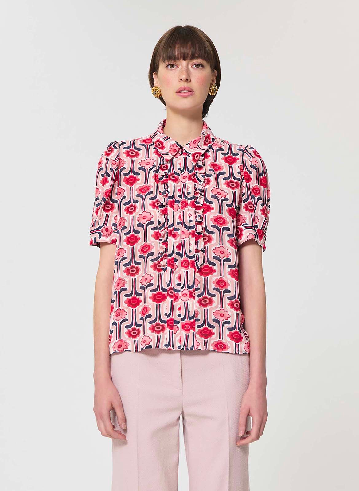 Top droit col classique imprimé TARA JARMON Rose