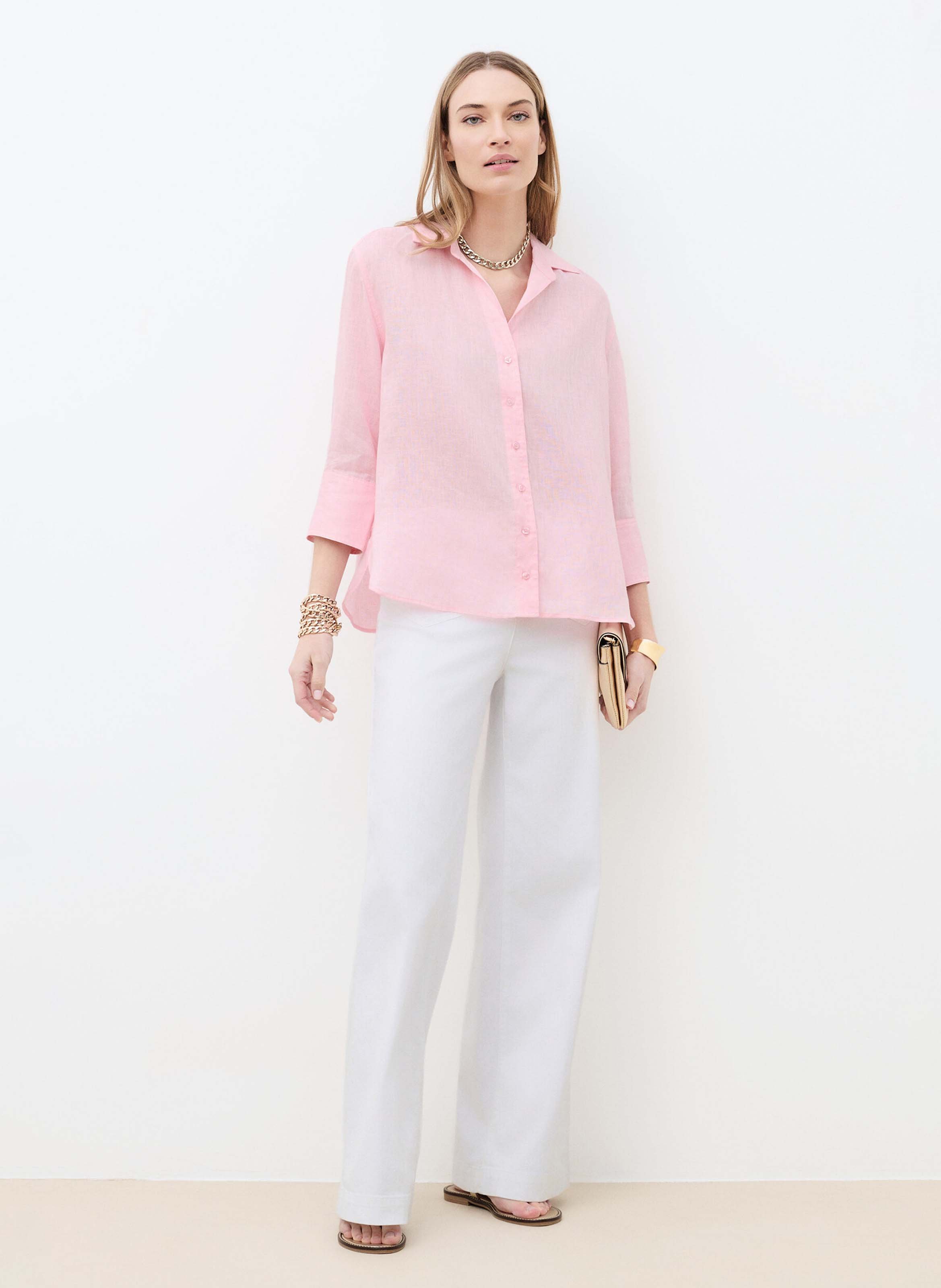 Chemise col classique en lin CAROLL Rose