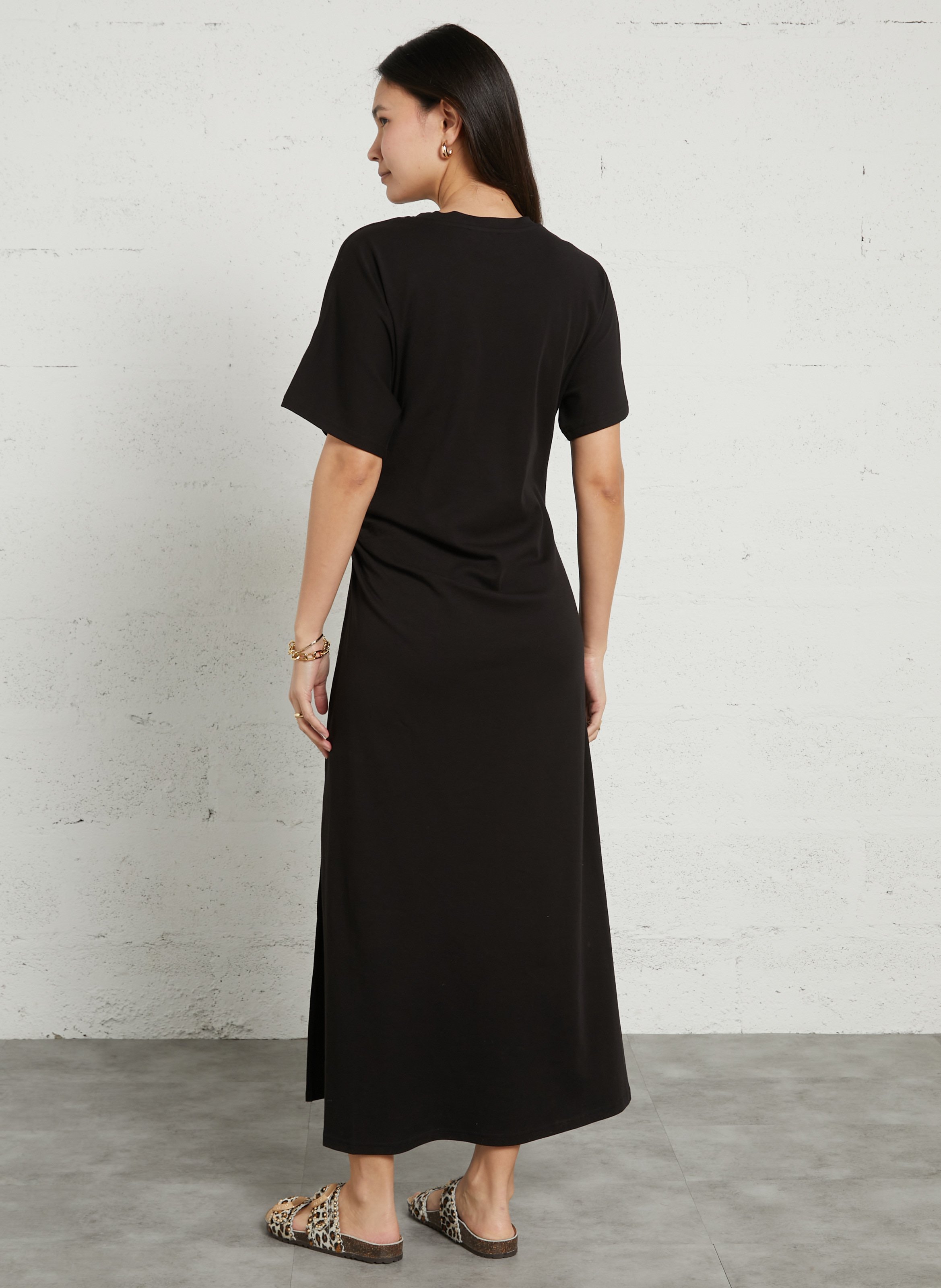 Fitted long dress with gathers in a solid color MAISON 123 Black