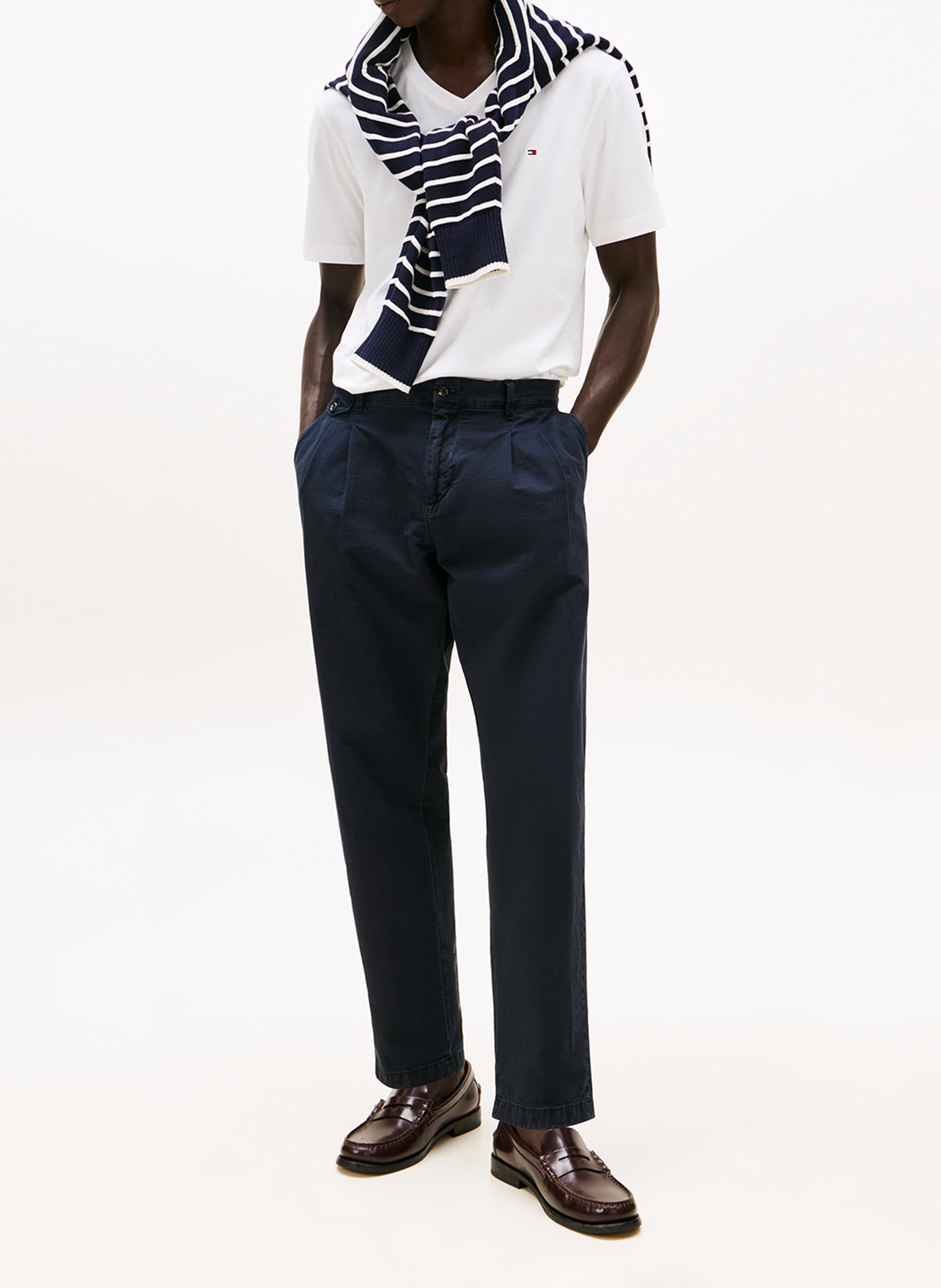 Tee-shirt col v uni en coton TOMMY HILFIGER Blanc
