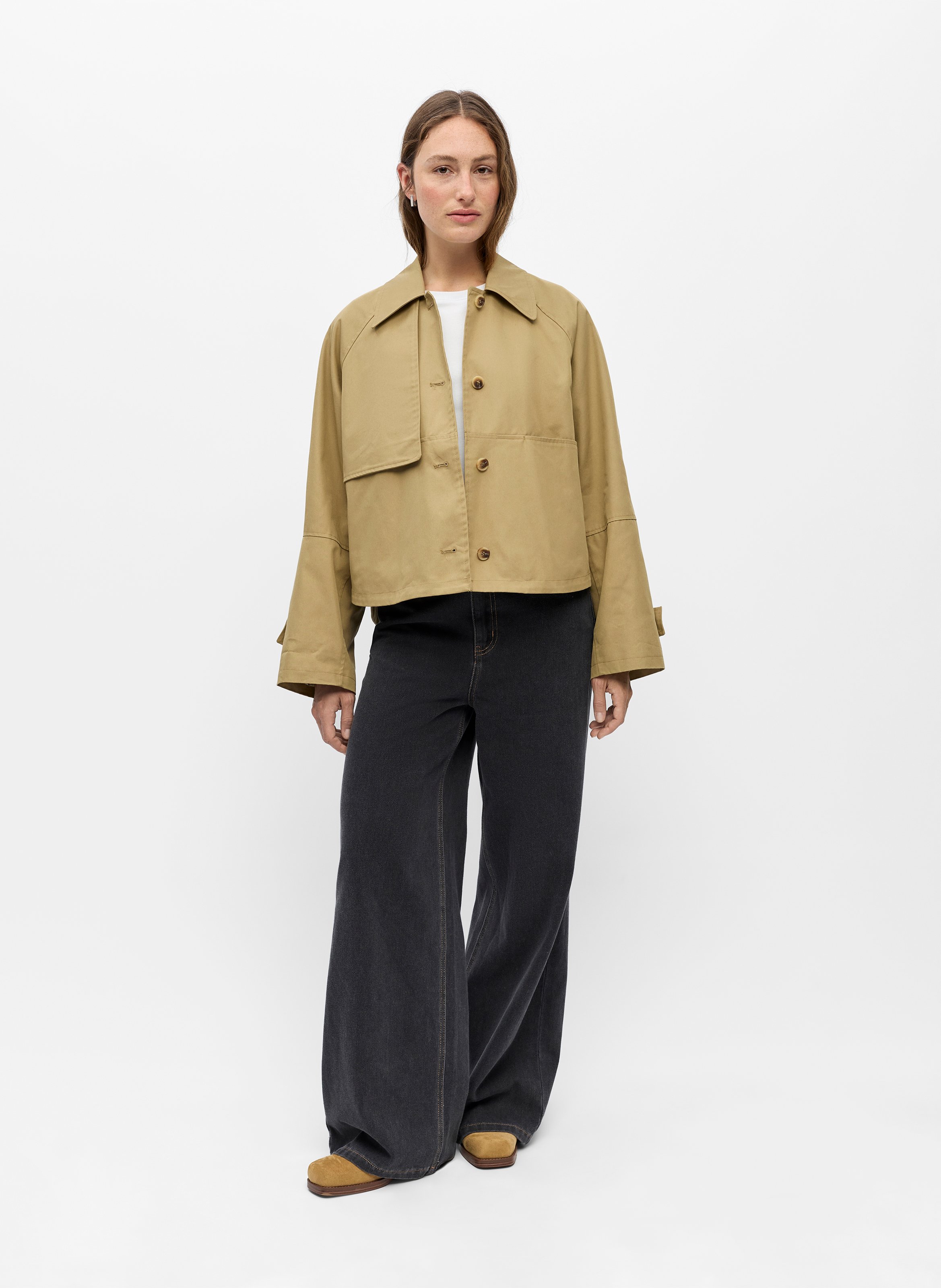 Straight cotton-blend jacket OBJECT Beige