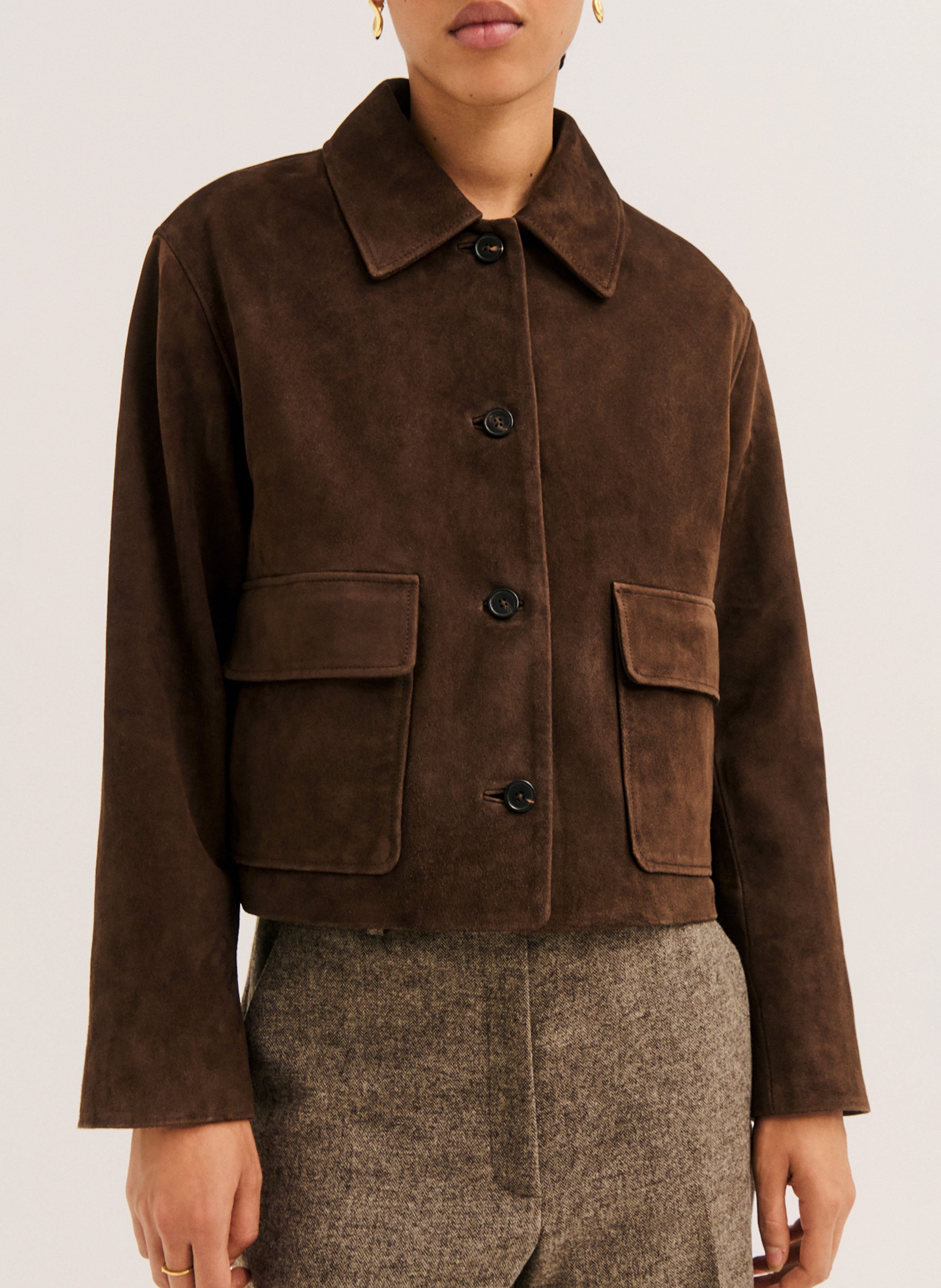 Oversize Jacke mit klassischem Kragen aus Wildleder PABLO Braun