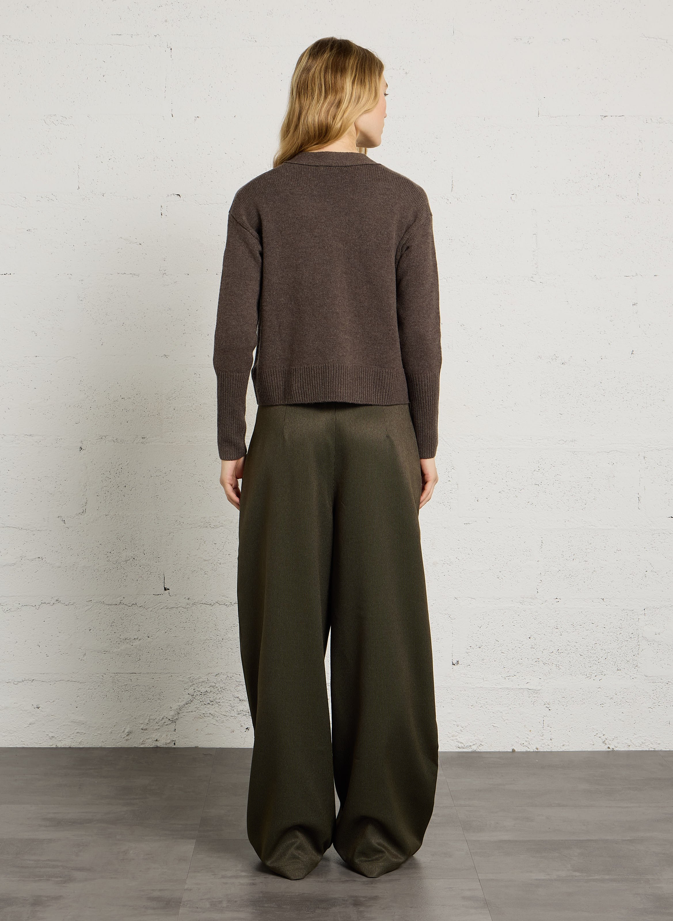 Cardigan droit en laine et cachemire MAJESTIC FILATURES Marron